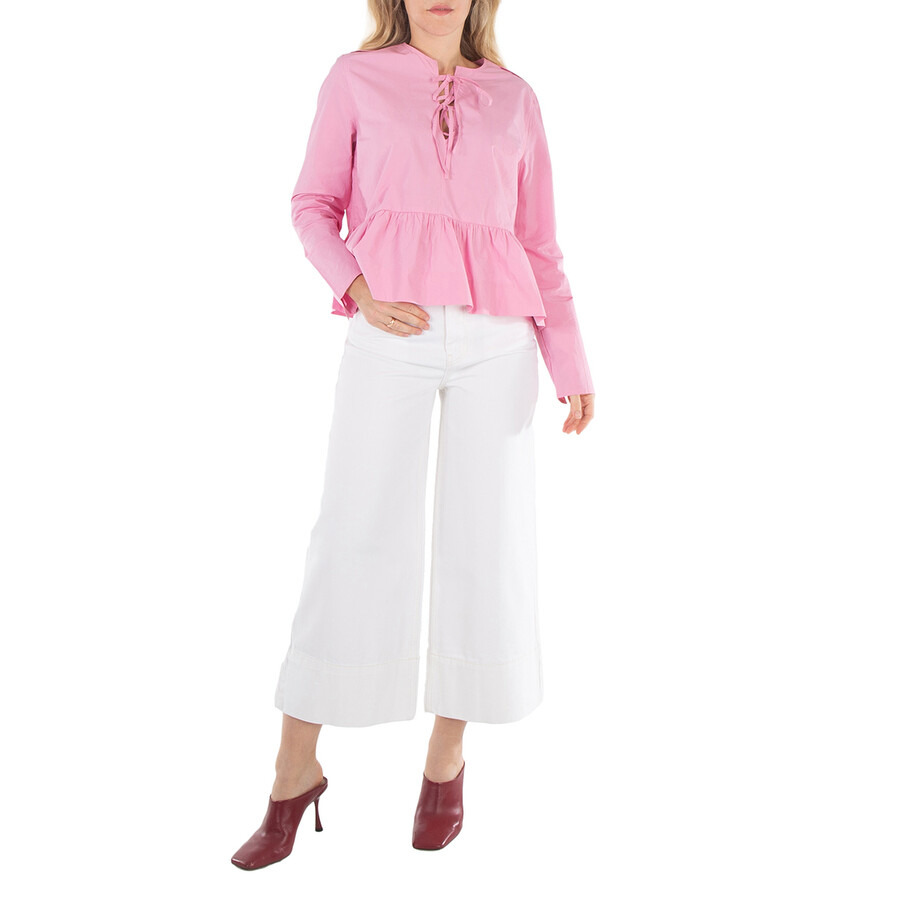 Ganni Bright White Denim Cropped High-Rise Jeans - 4