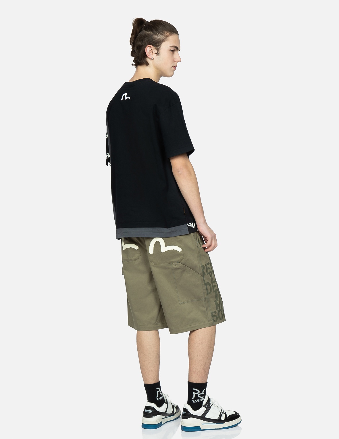 STENCIL SLOGAN AND SEAGULL PRINT BERMUDA PANTS - 3