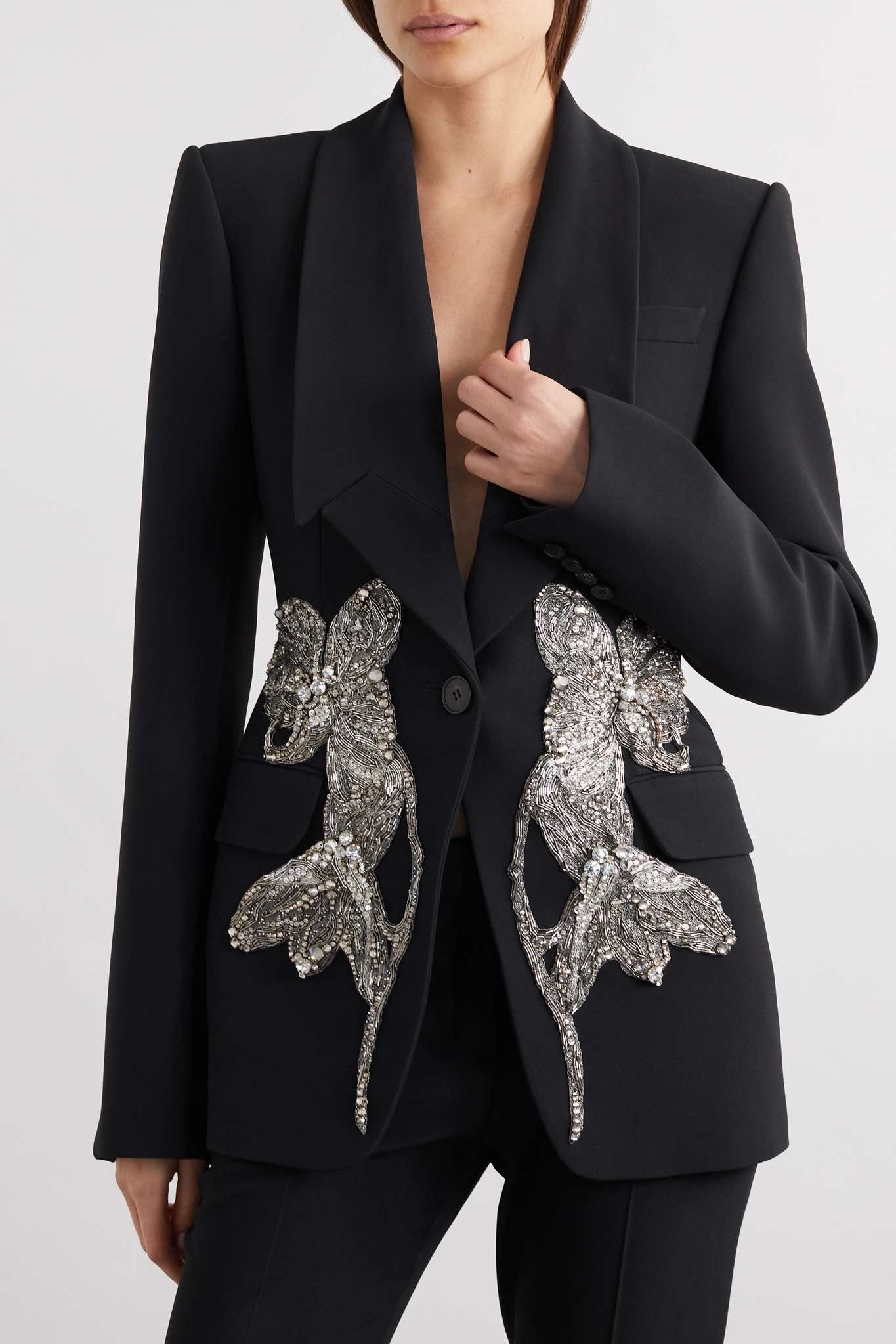 Crystal-embellished appliquéd crepe blazer - 3