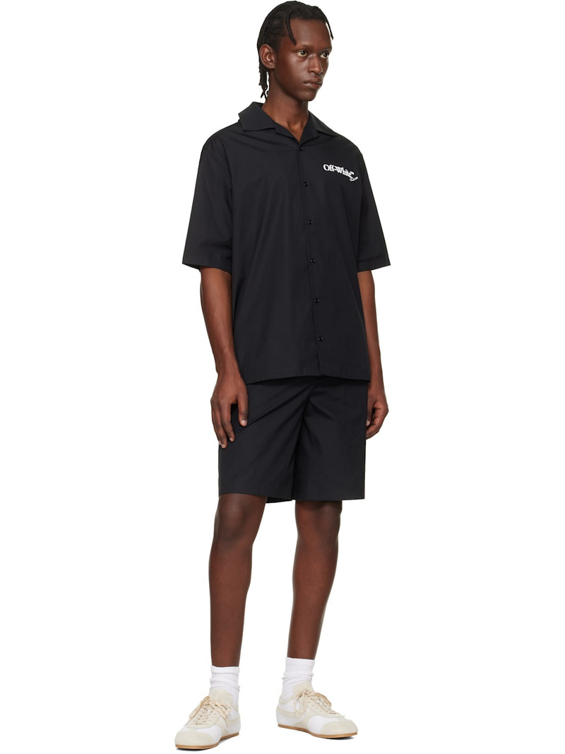 Off-White Black Tape Logo Poplin Bowling Shorts outlook