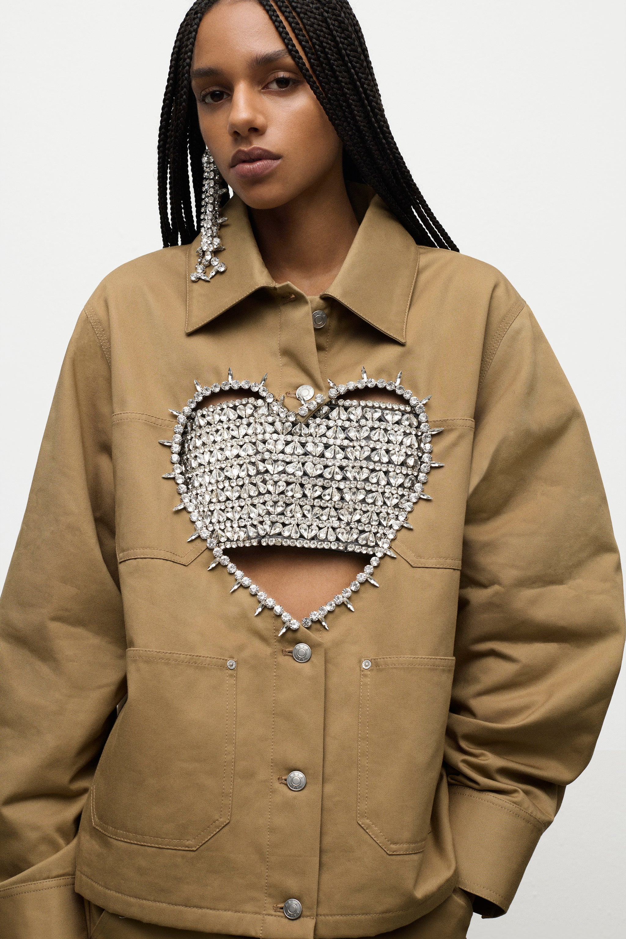 CRYSTAL HEART CUTOUT CARGO JACKET - 5