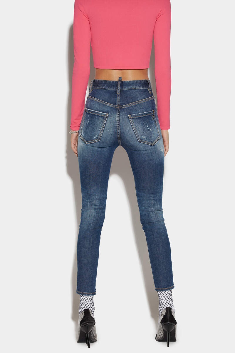 DARK WASH HIGH WAIST CROPPED TWIGGY JEANS - 2