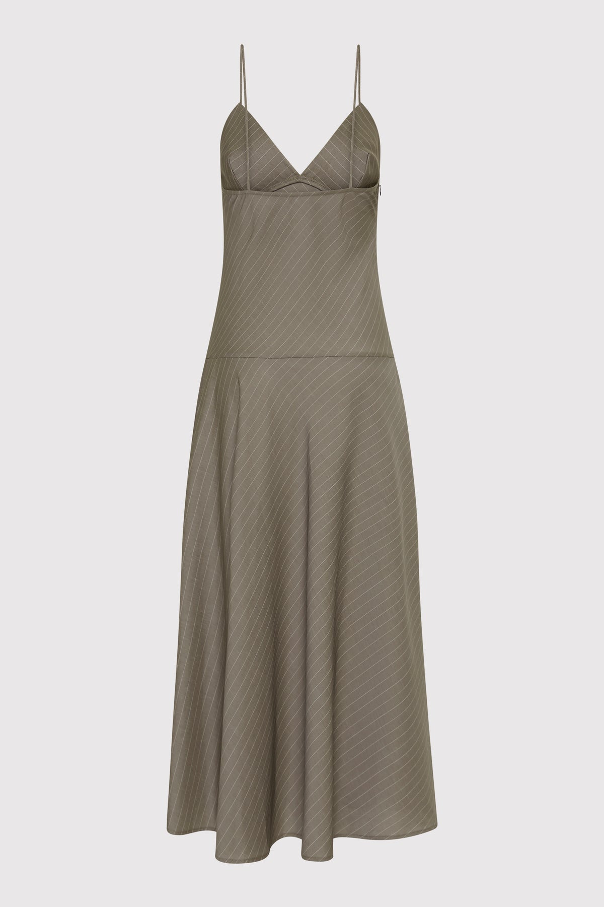 Asymmetric Slip Dress - Khaki Pinstripe - 8