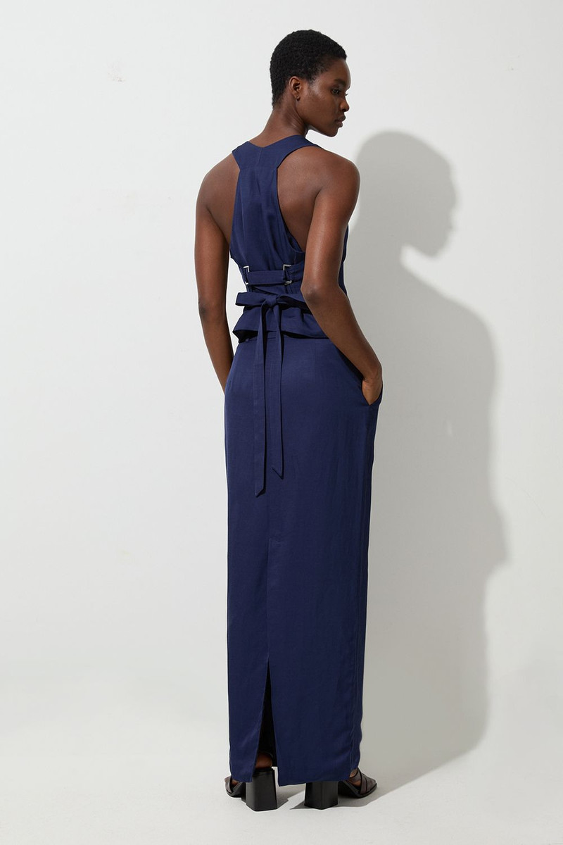 Petite Tailored Viscose Linen Pencil Maxi Skirt 5