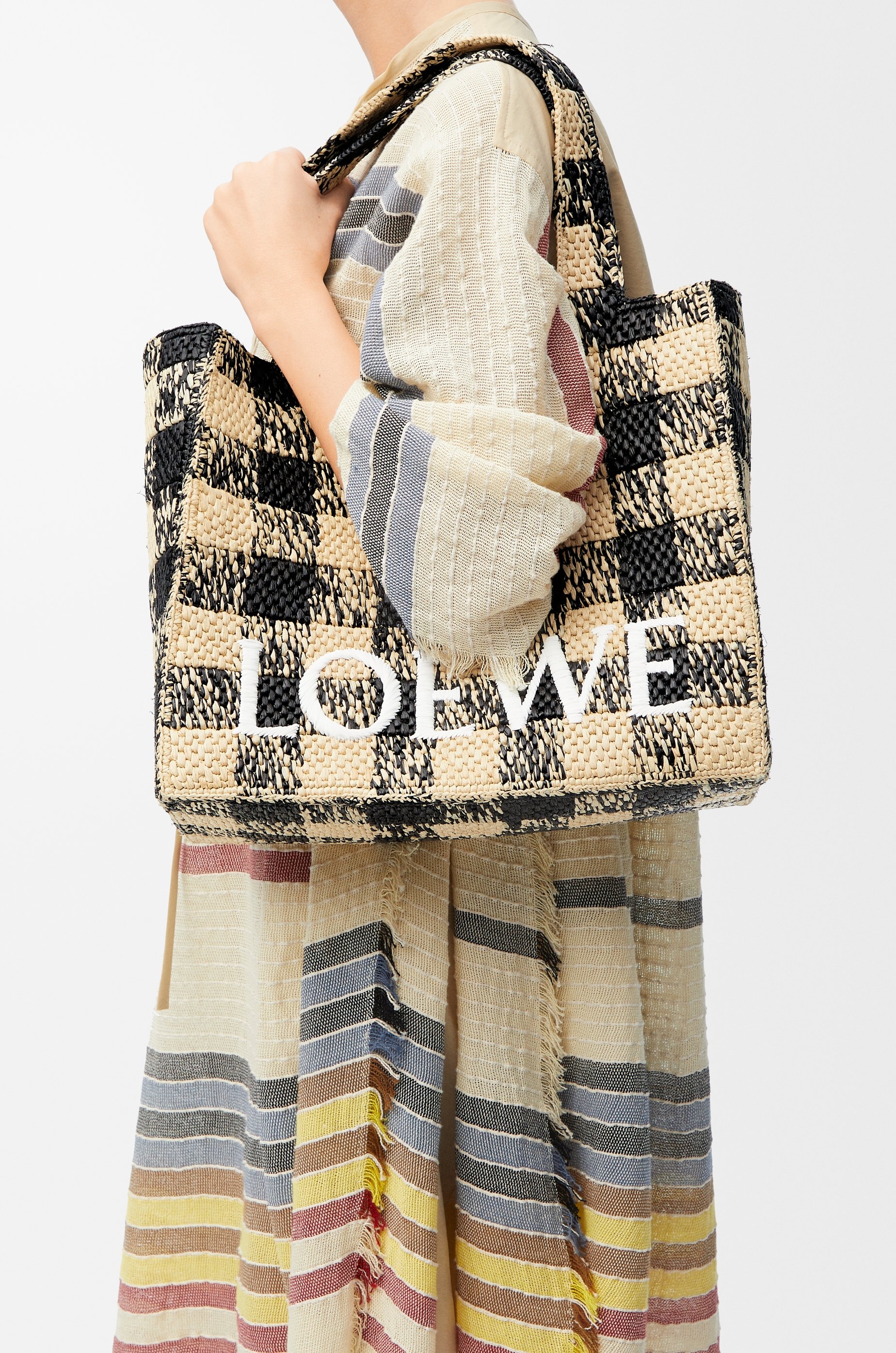 Large LOEWE Font tote in raffia - 3