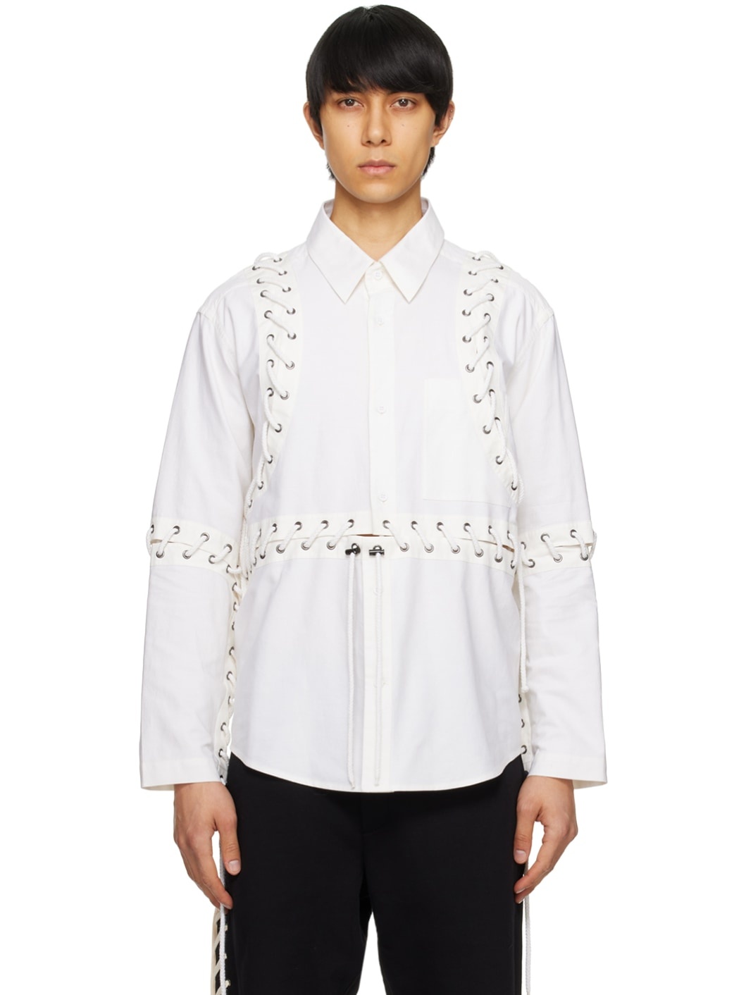 White Deconstructed Laced Shirt - 1
