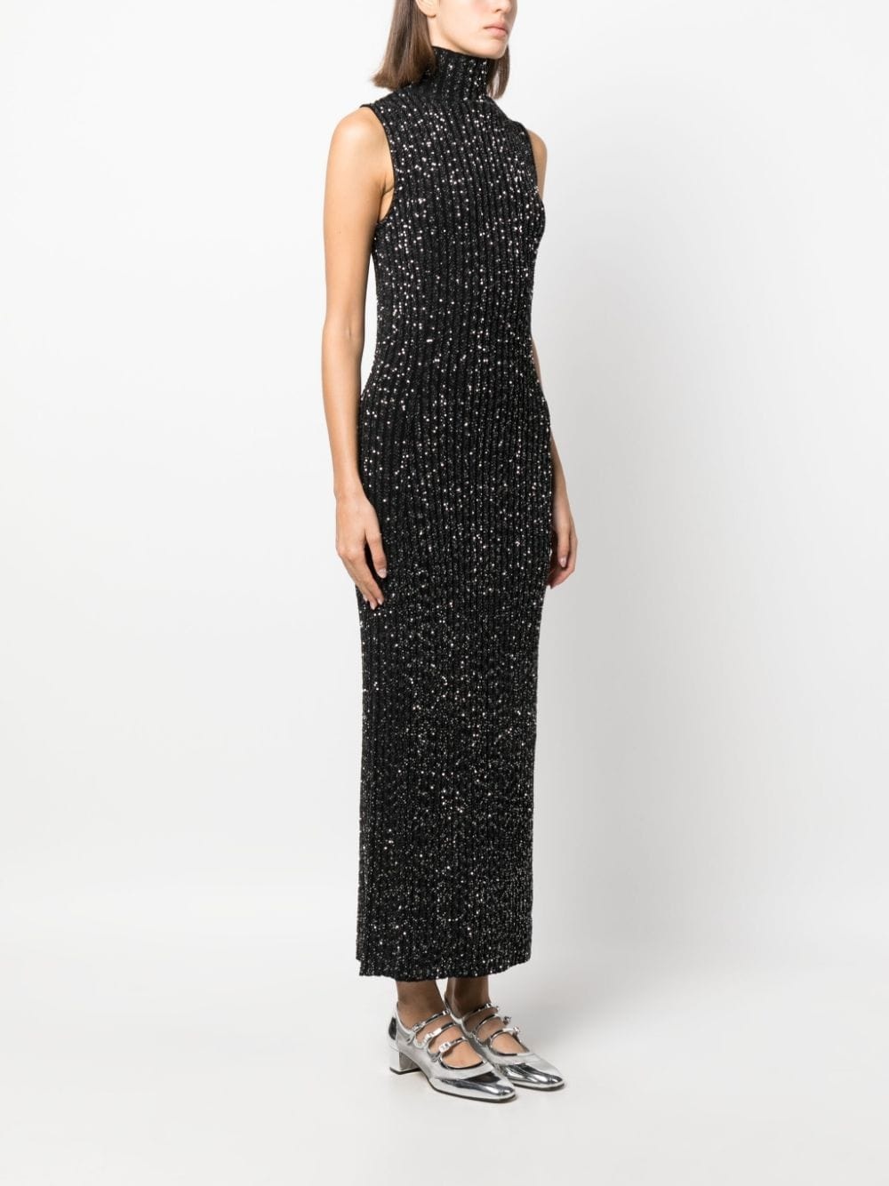 sequinned ribbed dress - 3