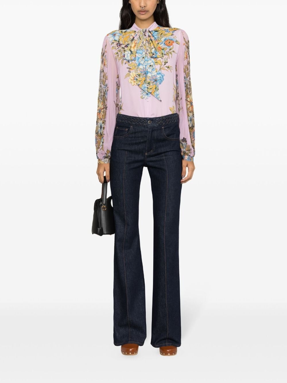 floral-print self-tie shirt - 2