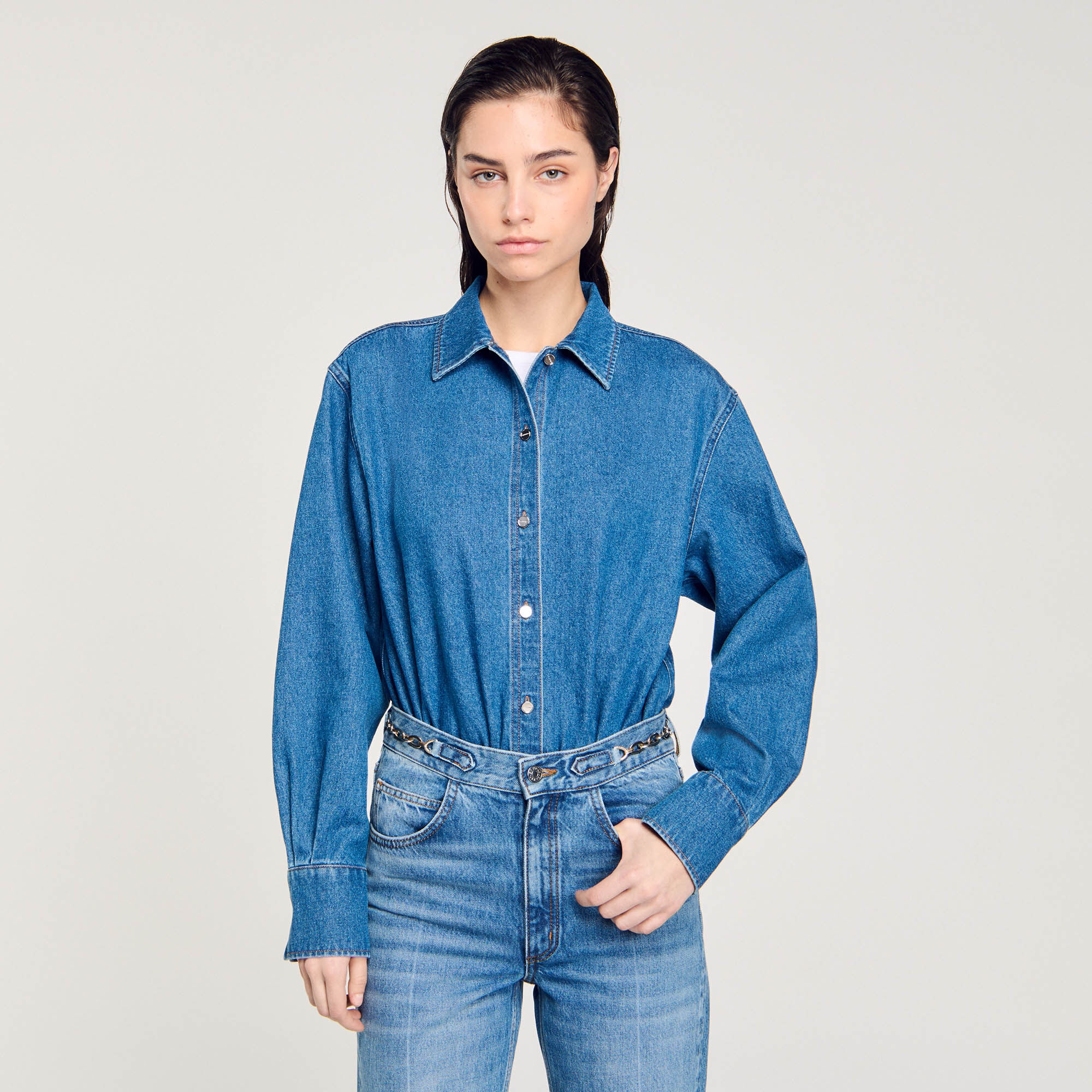 DENIM SHIRT BODYSUIT - 5