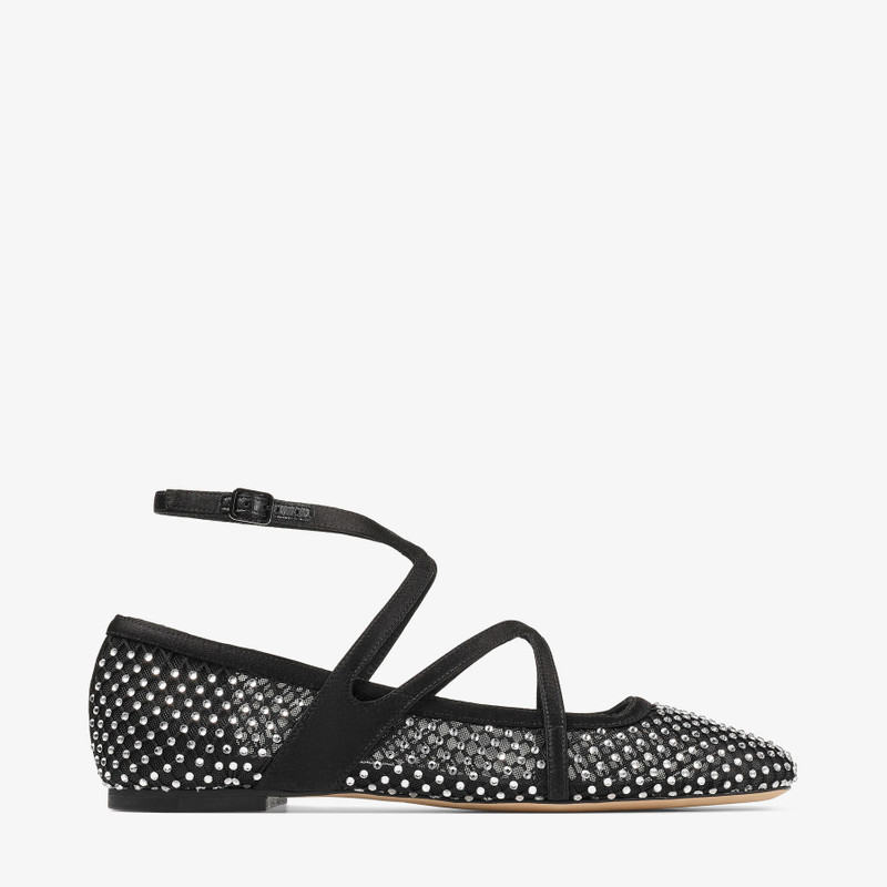 Astoria Flat Black Satin Crystal Flats - 1
