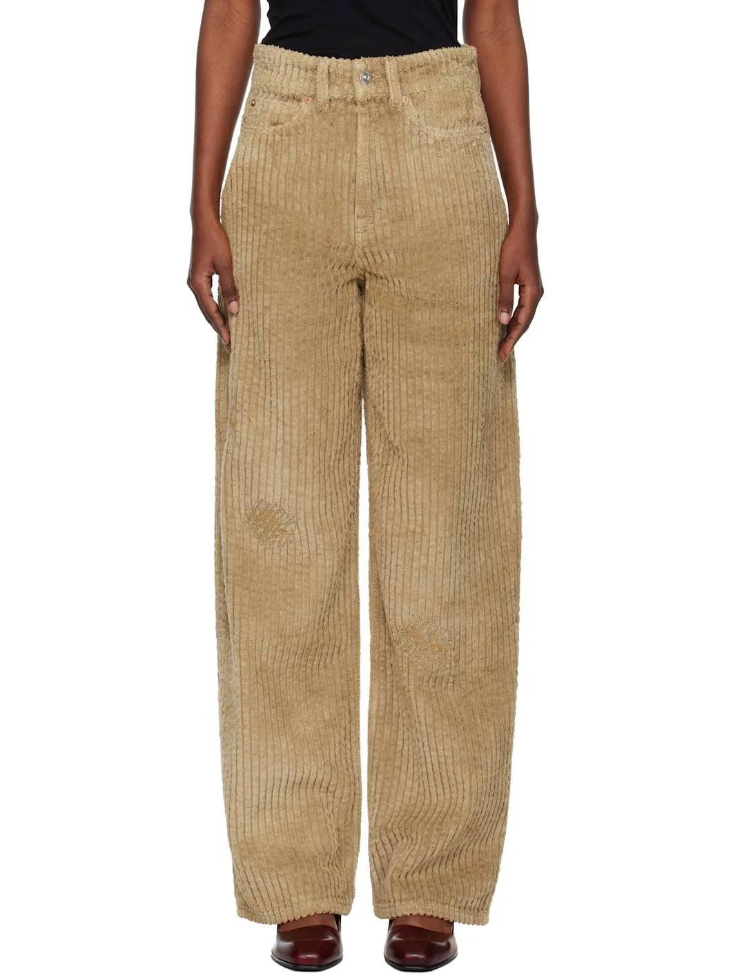 Beige Full Cut Trousers - 1