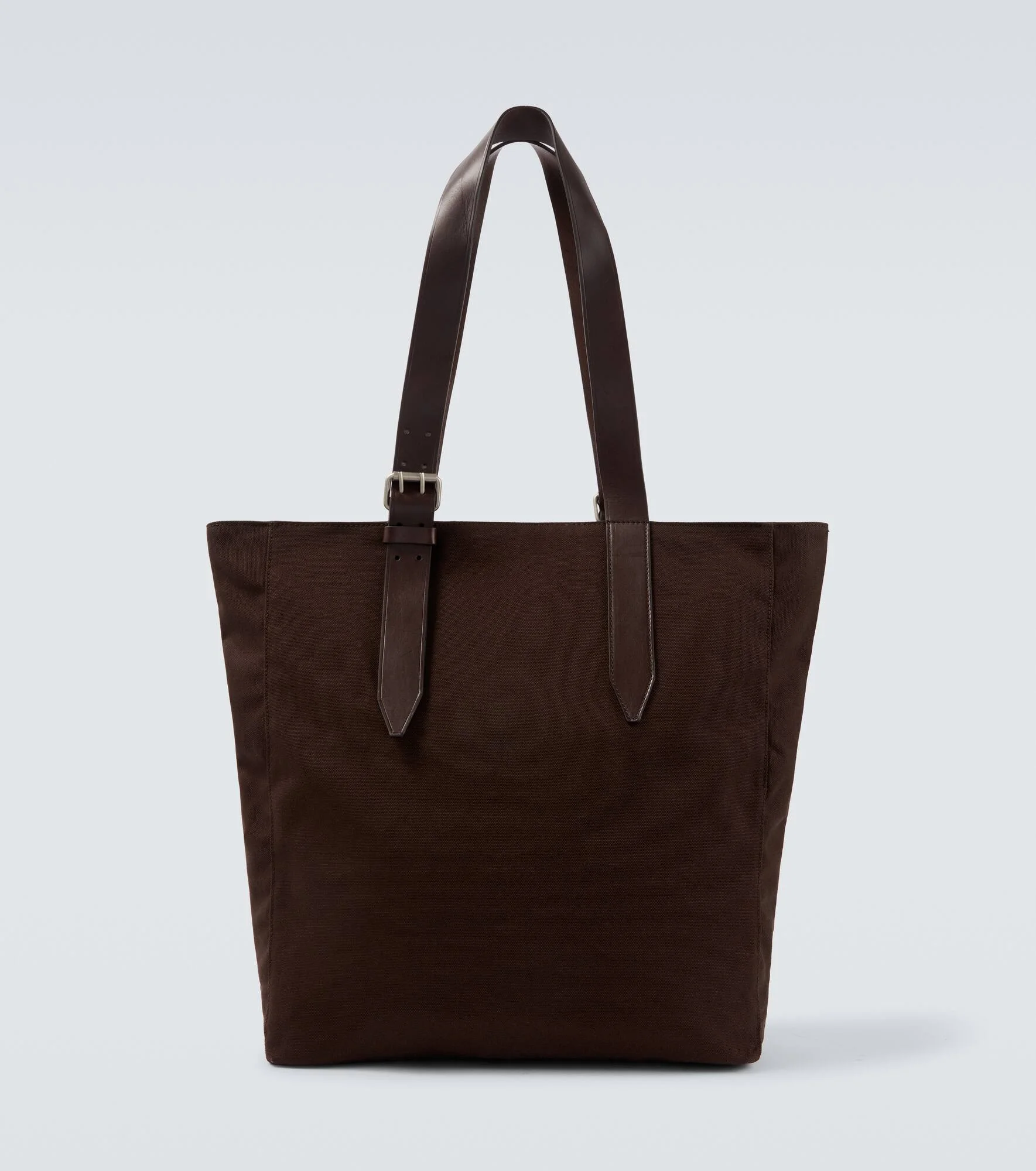 Leather-trimmed cotton canvas tote bag - 1