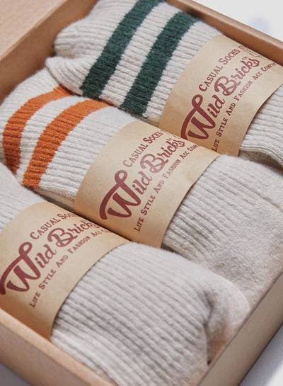 Nigel Cabourn Wild Bricks Wool Vin Tennis Socks Set in Ivory/Orange/Green outlook