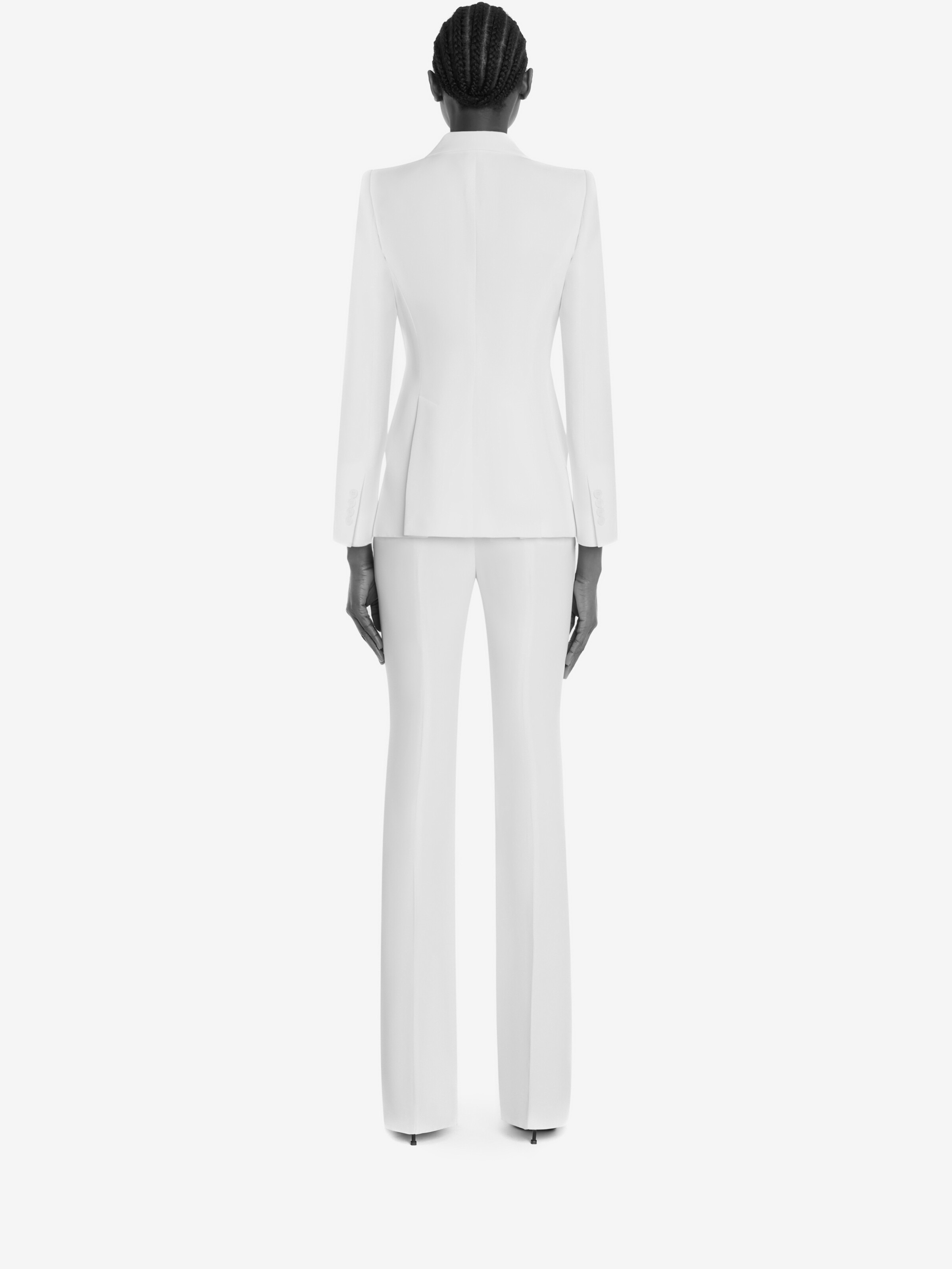 Women's Peak Shoulder Leaf Crepe Jacket in Light Ivory - 5