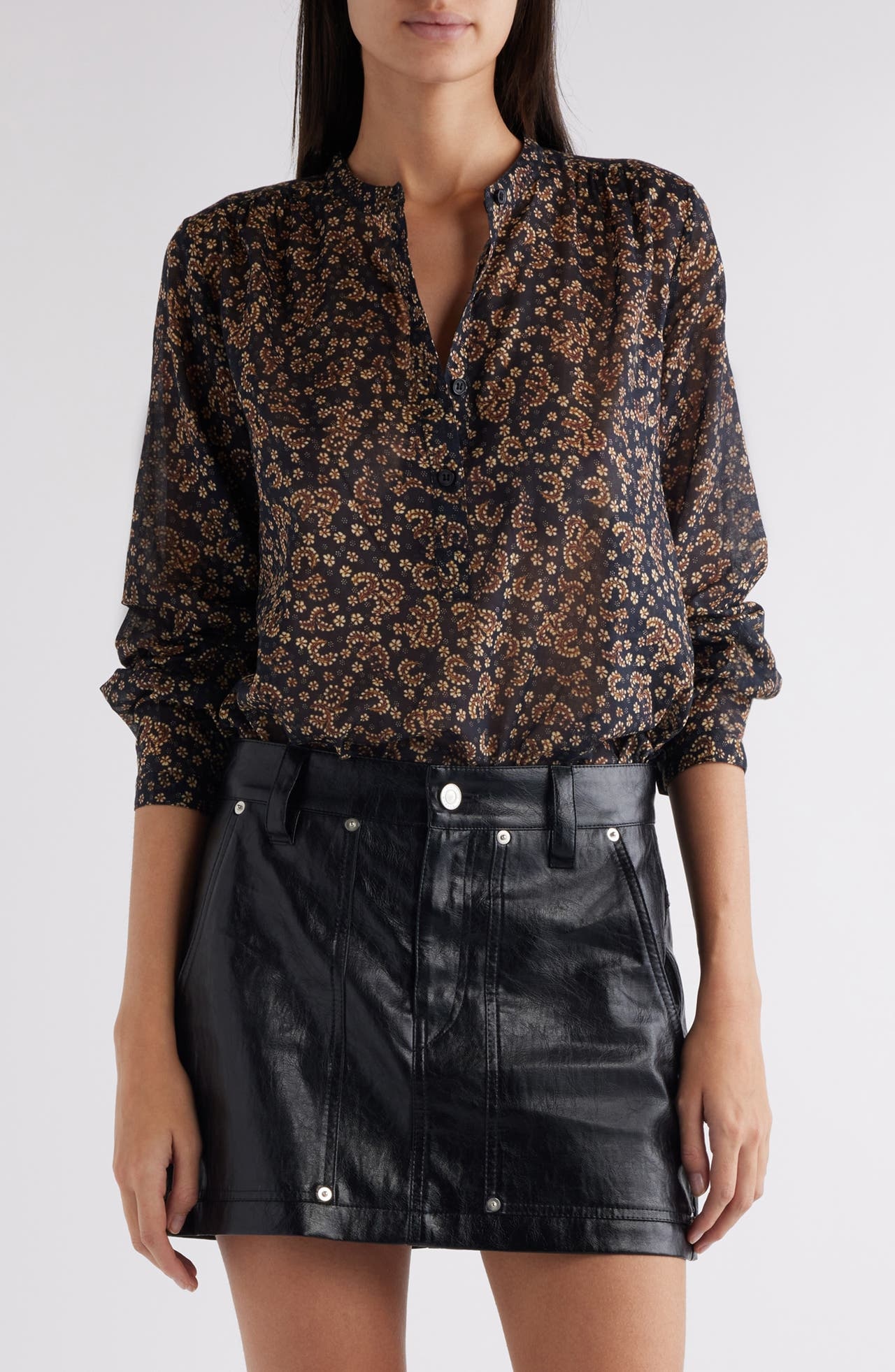 Isabel Marant Étoile Maria Abstract Print Cotton Button-Up Shirt in Black /Ochre at Nordstrom - 1