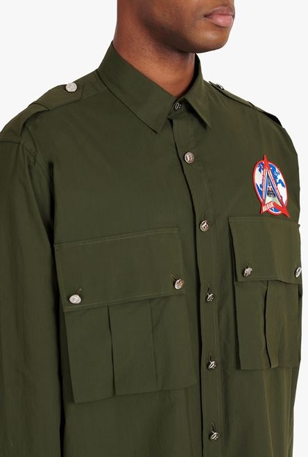 Dark khaki cotton shirt with Balmain badge - 9