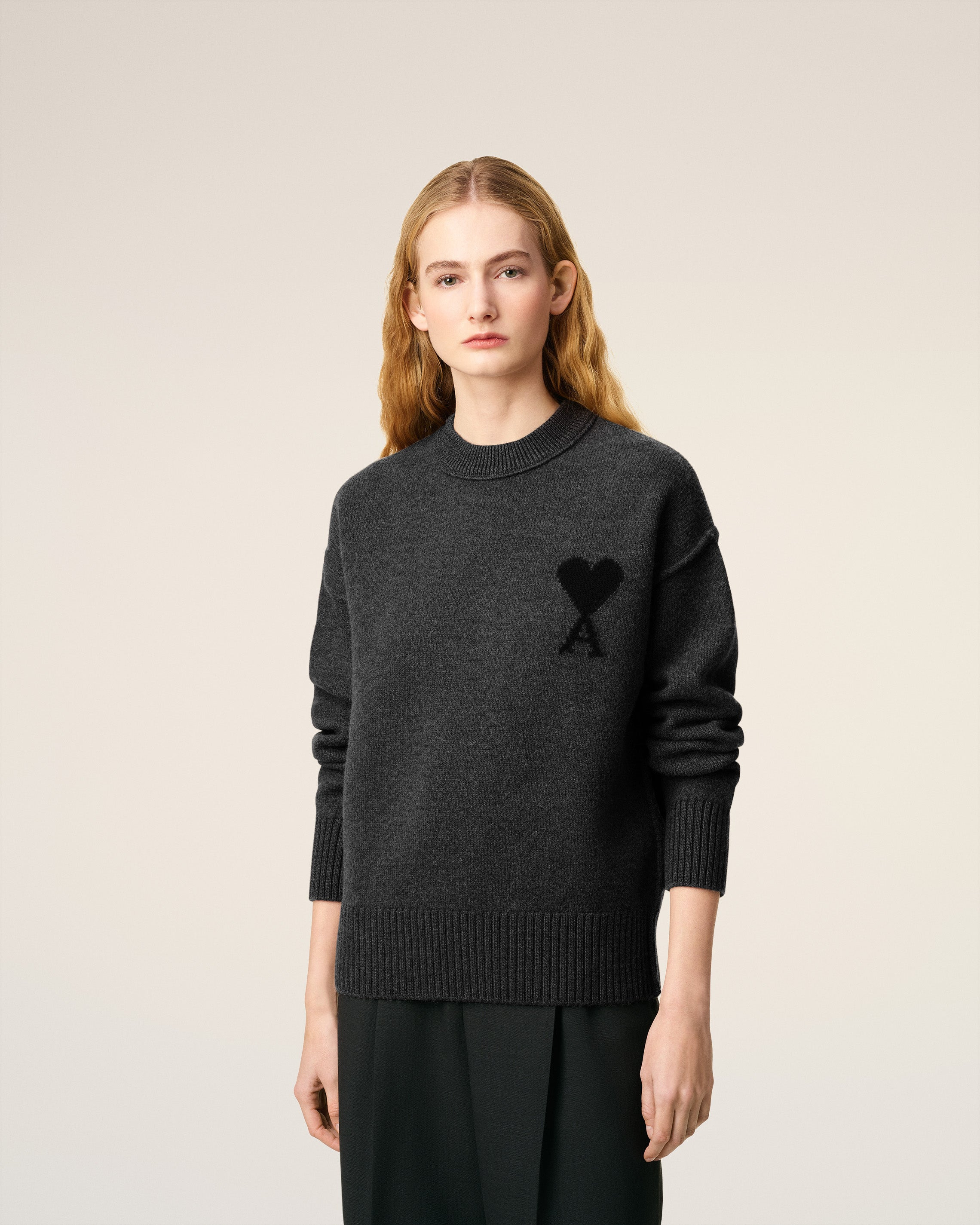 GREY WOOL AMI DE COEUR CREWNECK SWEATER - 3