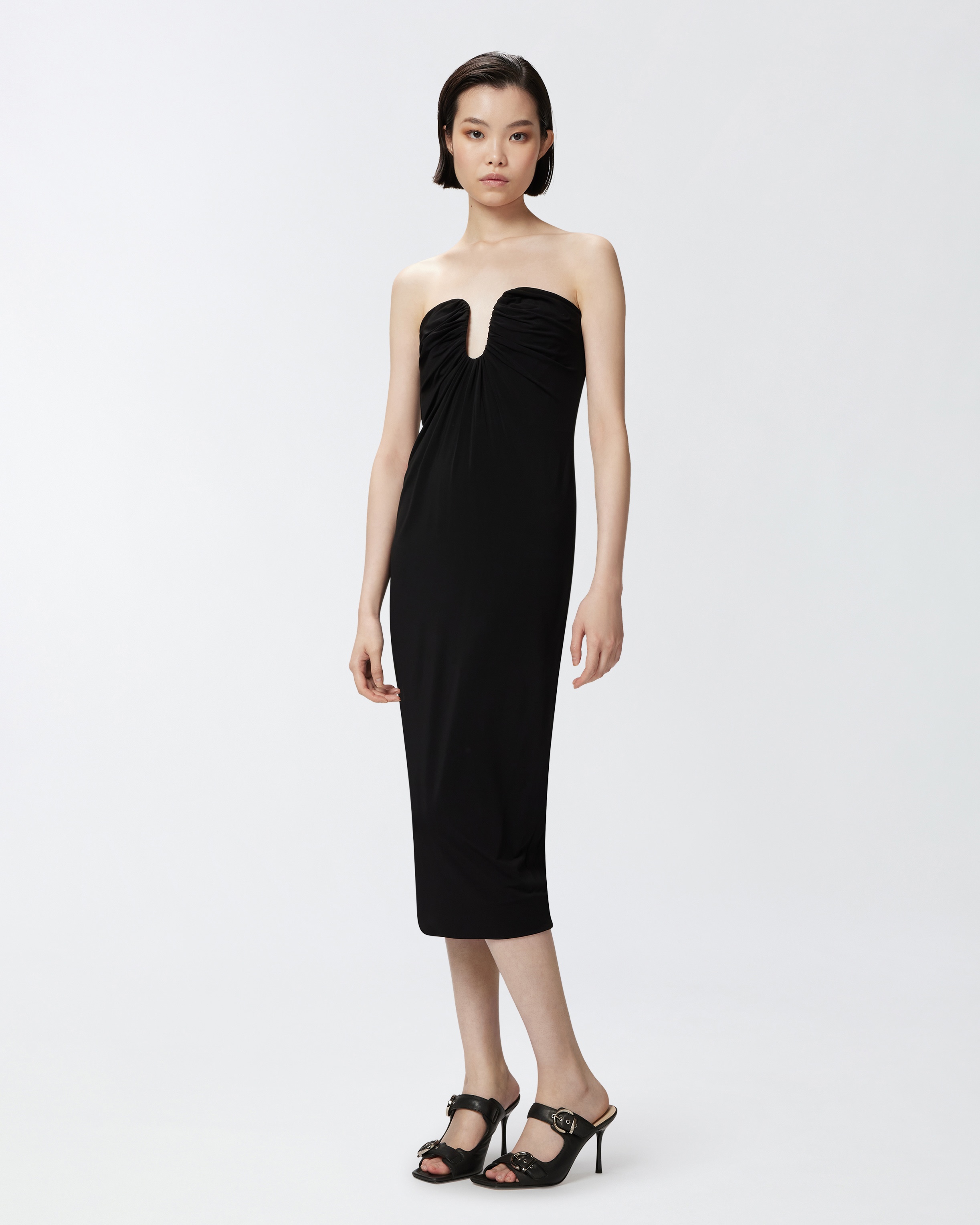 EVENING MIDI DRESS WITH CONTOURED NECKLINE - 3