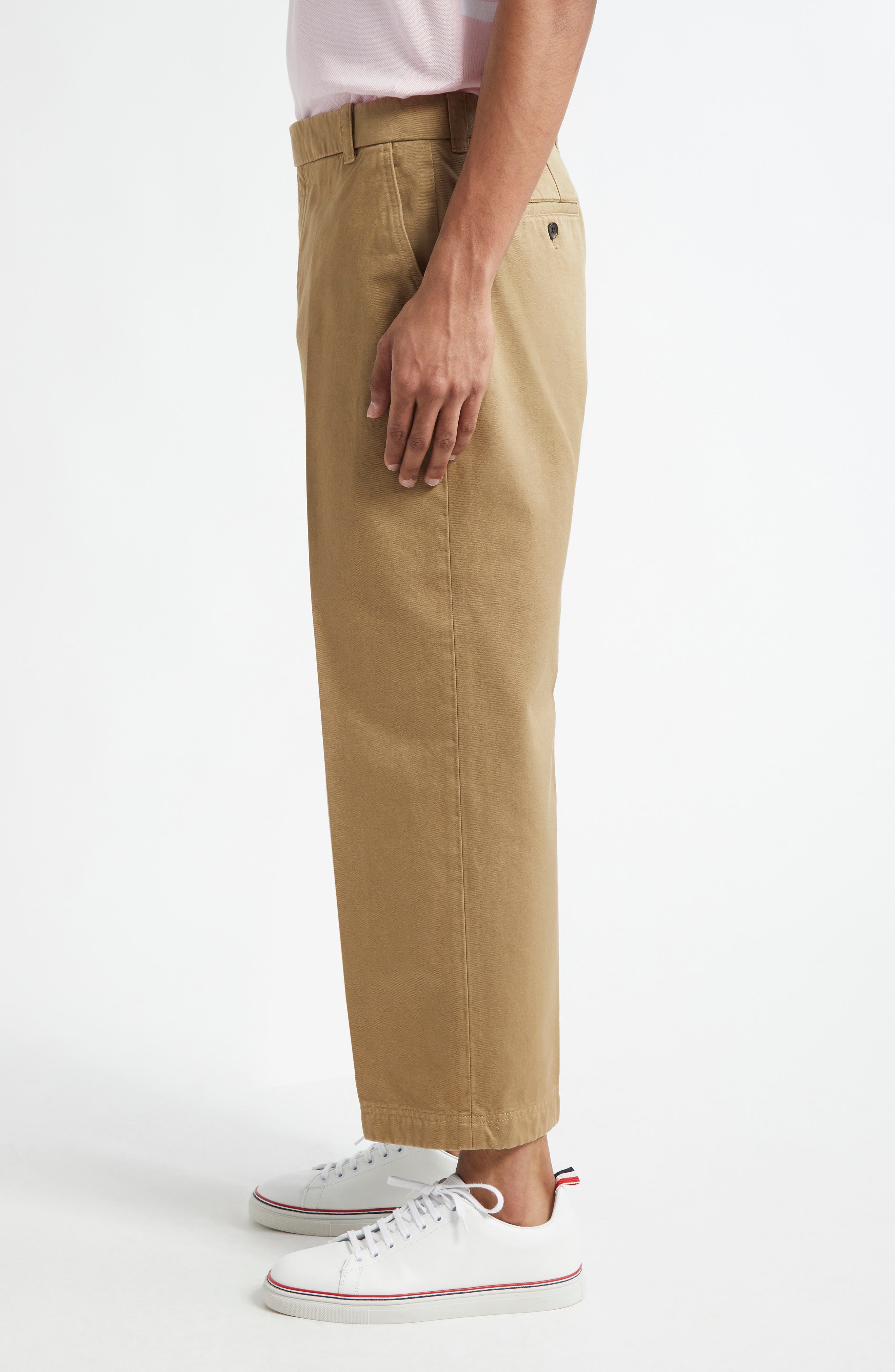 Thom Browne Cotton Twill Crop Chinos in Camel at Nordstrom - 4