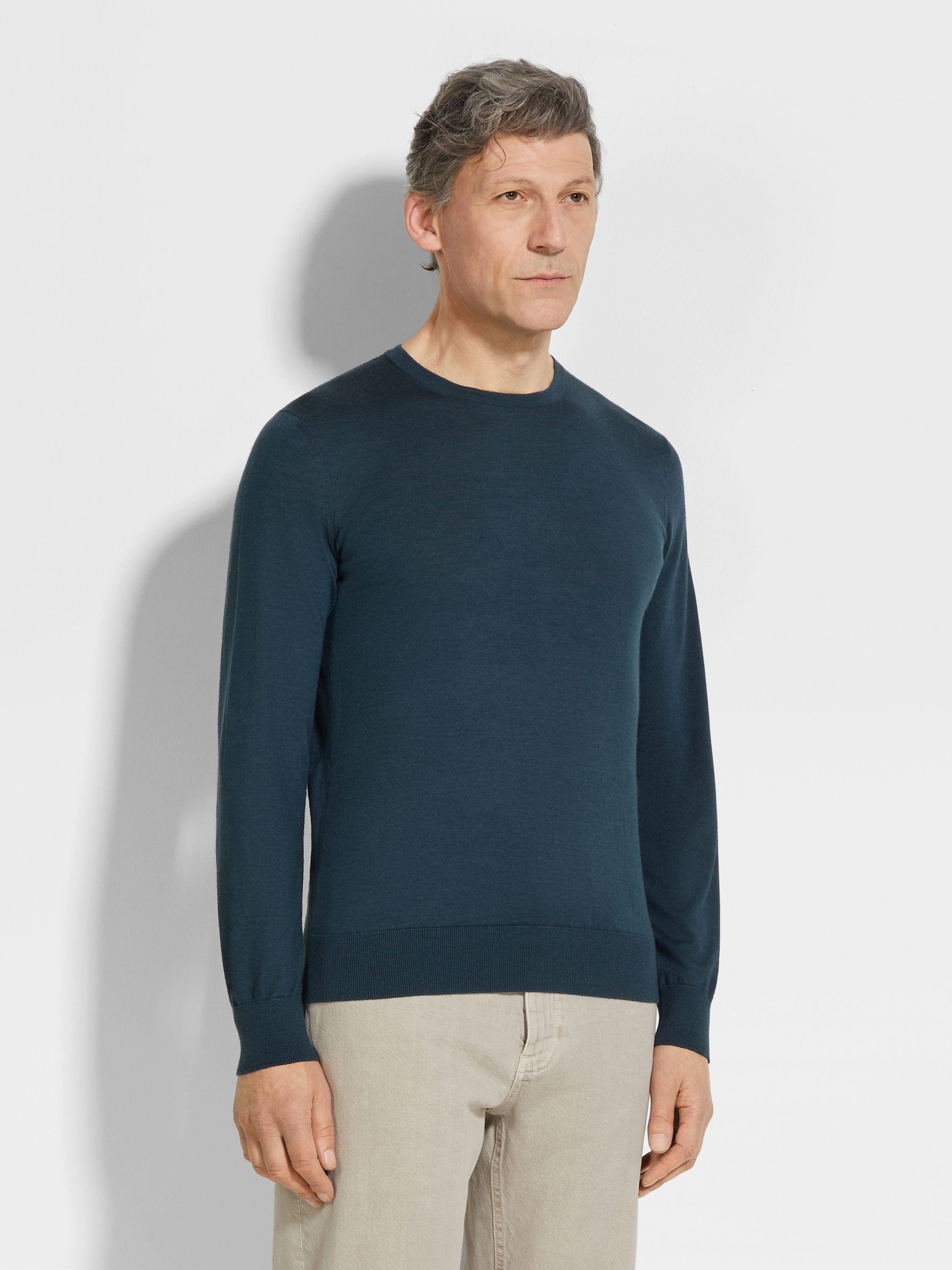 DARK TEAL BLUE MÉLANGE CASHSETA CREWNECK - 4