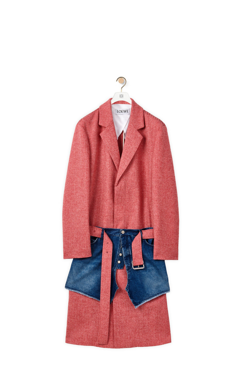 Layered coat in wool and denim 1