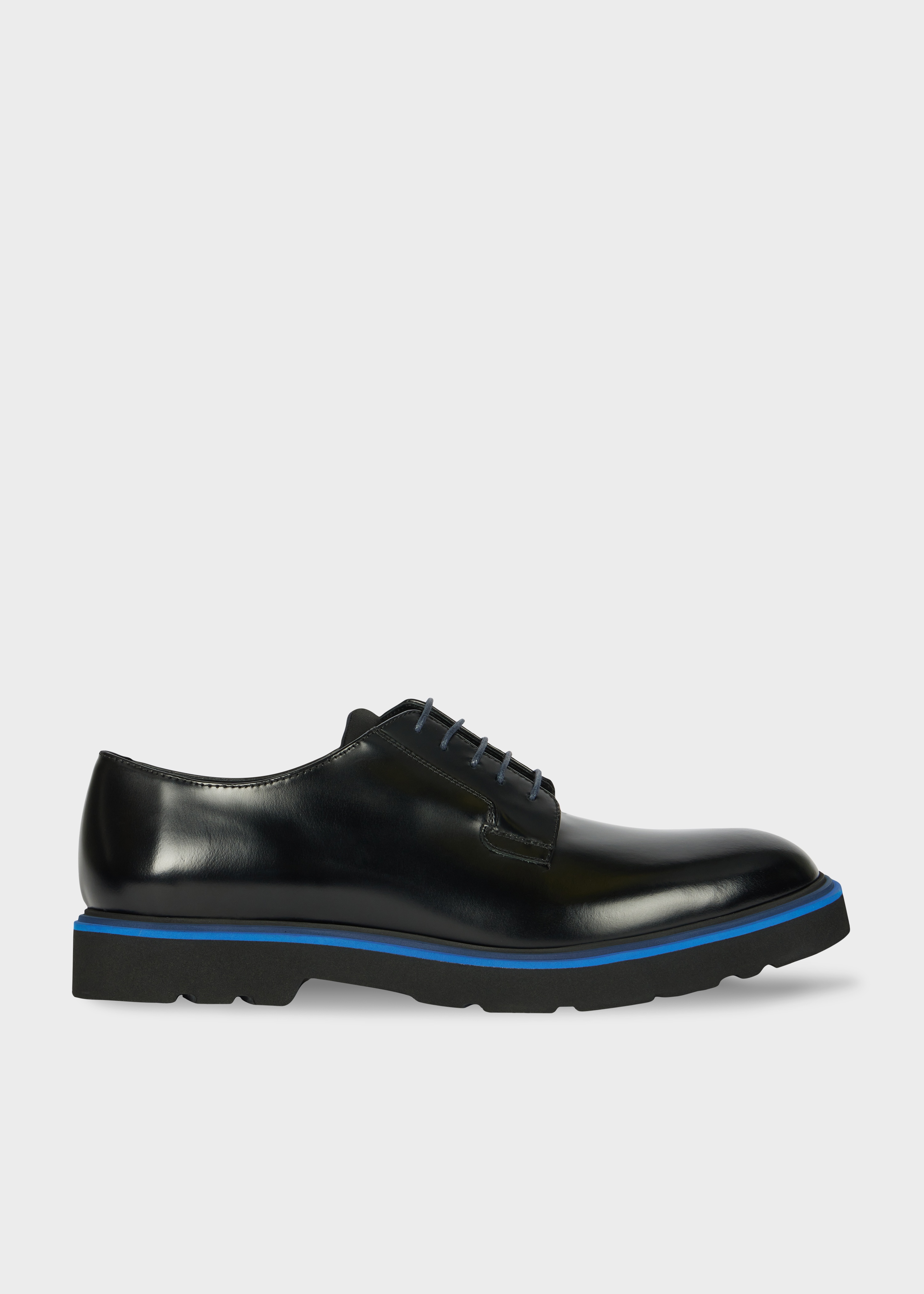 Black High-Shine Leather 'Ras' Derby Shoes - 1