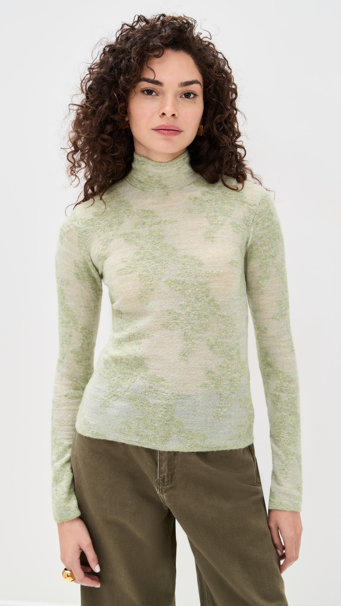 Sheer Flower Jacquard Mock Neck - 6