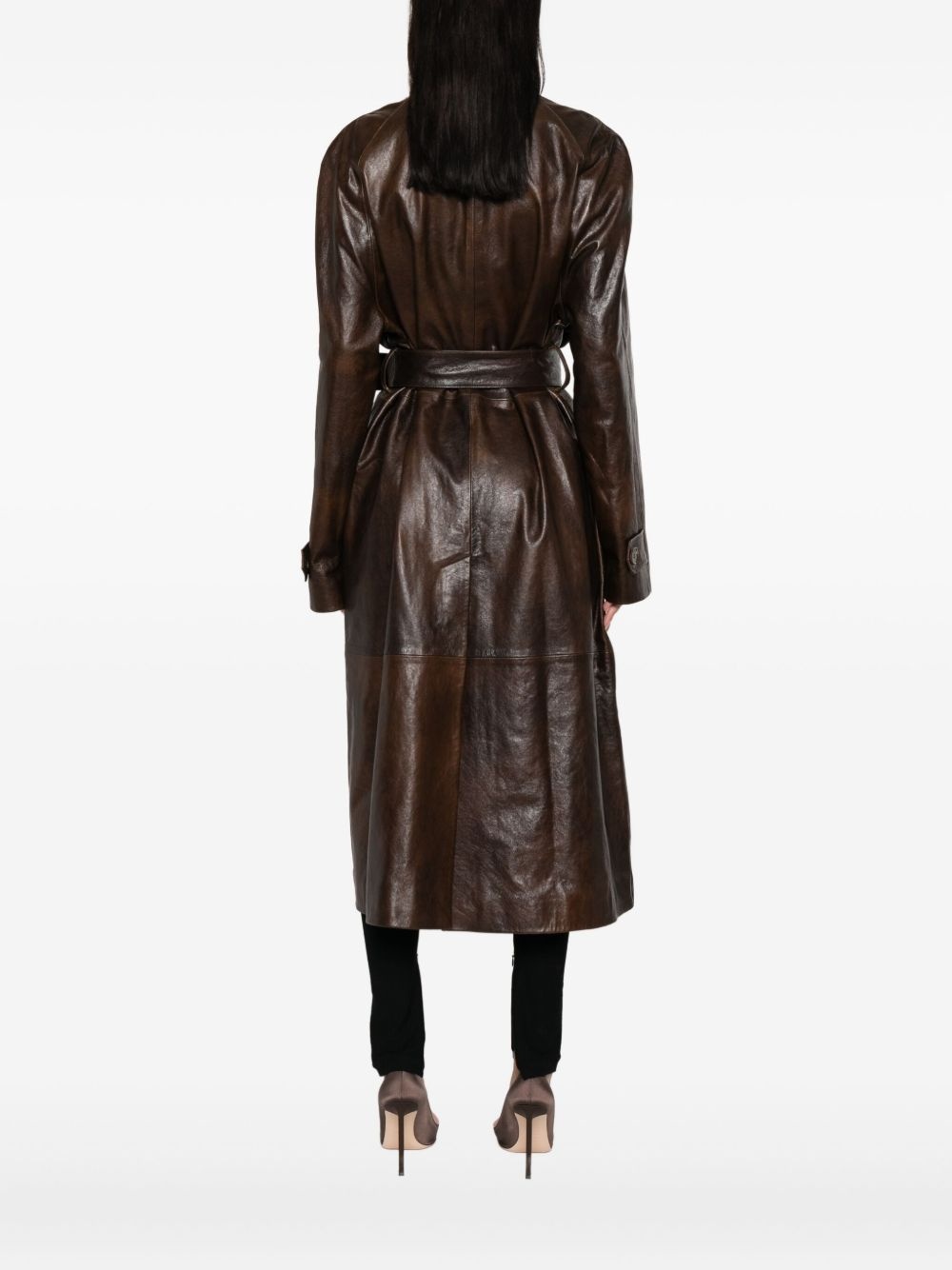 belted leather coat - 4