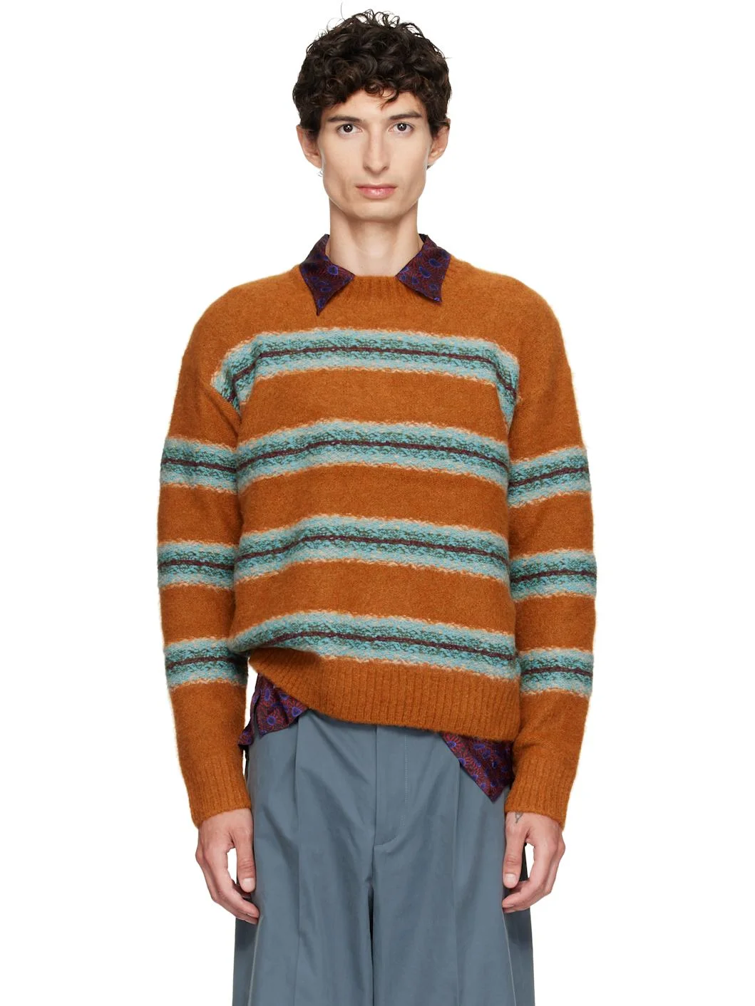 Orange Jacquard Wool Sweater - 1
