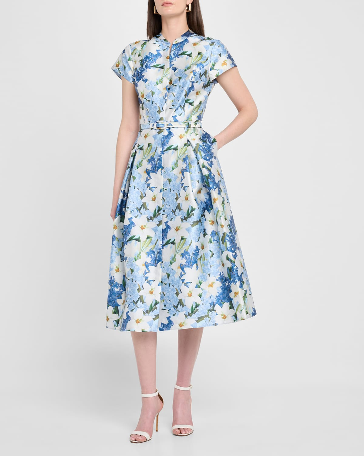 Martine Pleated Floral-Print Mikado Midi Dress - 2