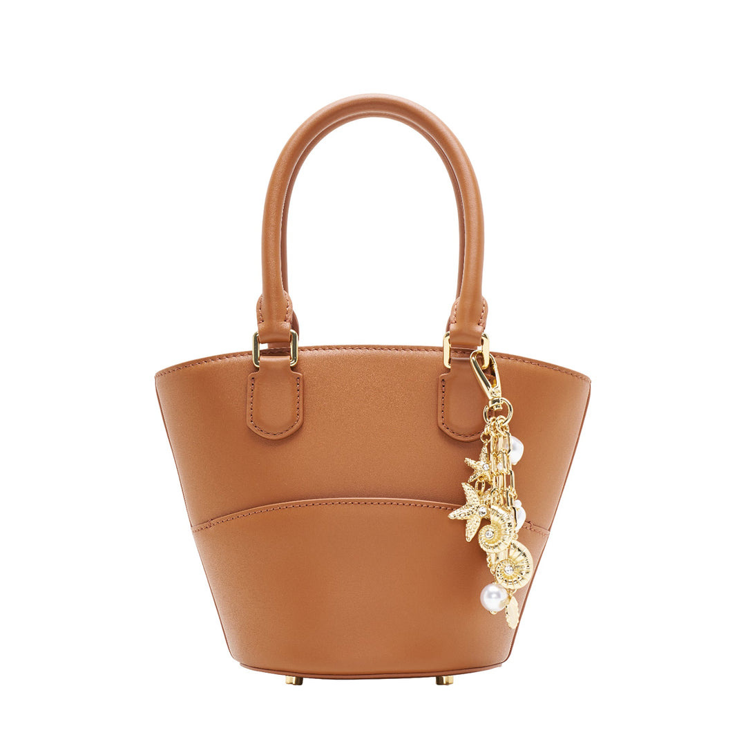 Tan Leather Charm Tote Bag - 4