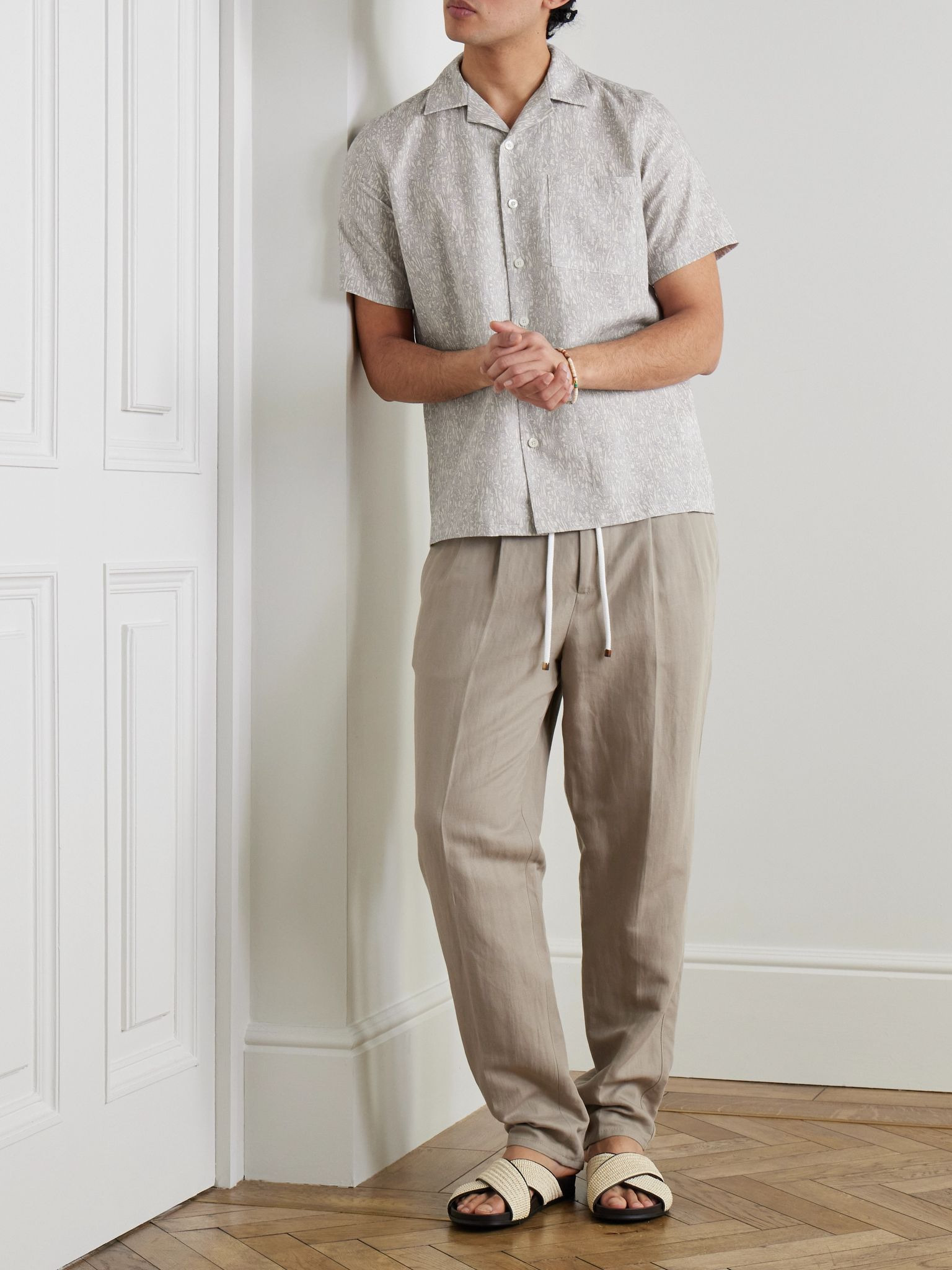 Camp-Collar Printed Linen and Cotton-Blend Shirt Gray - 2