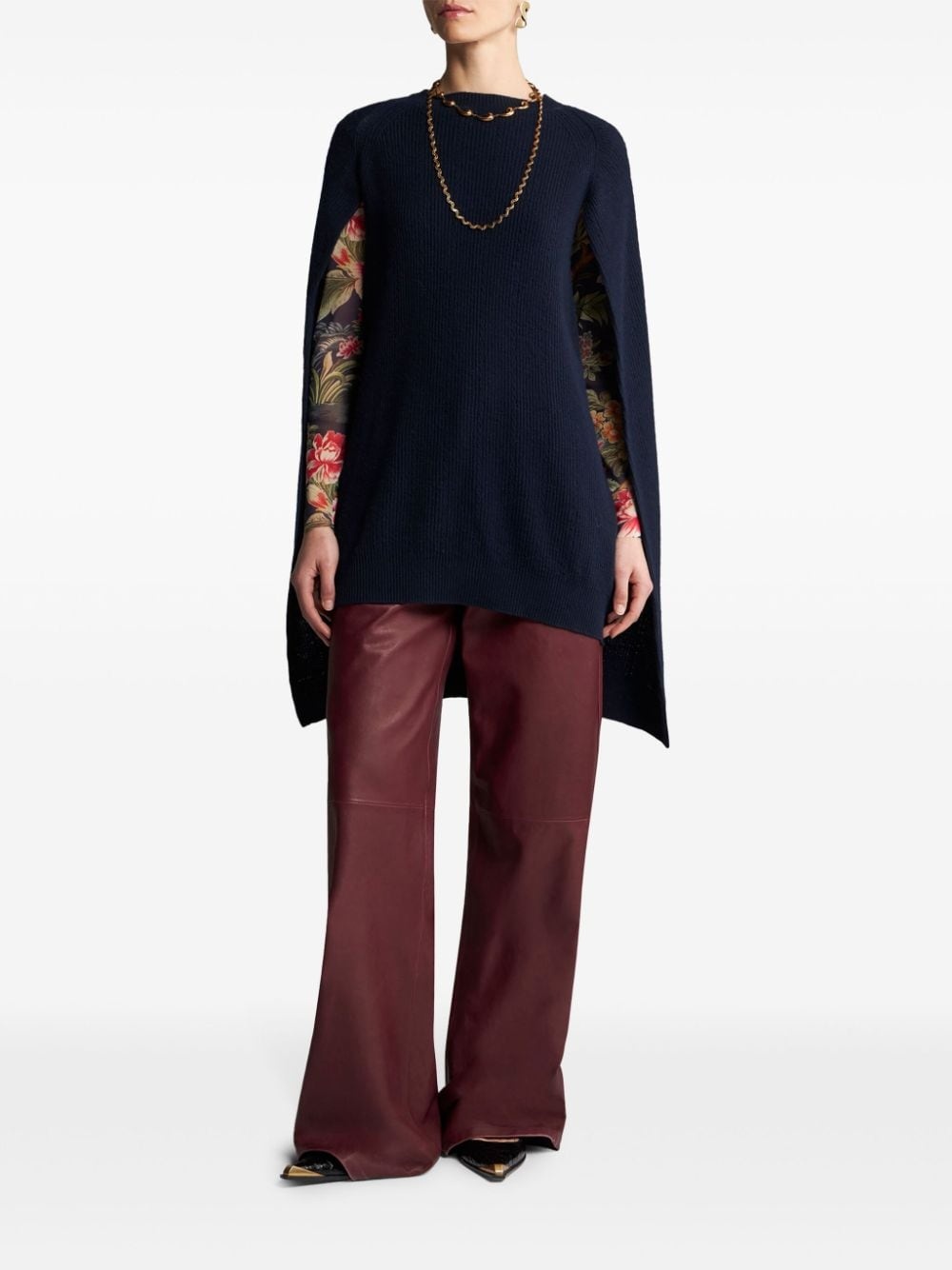 ribbed cashmere cape top - 3