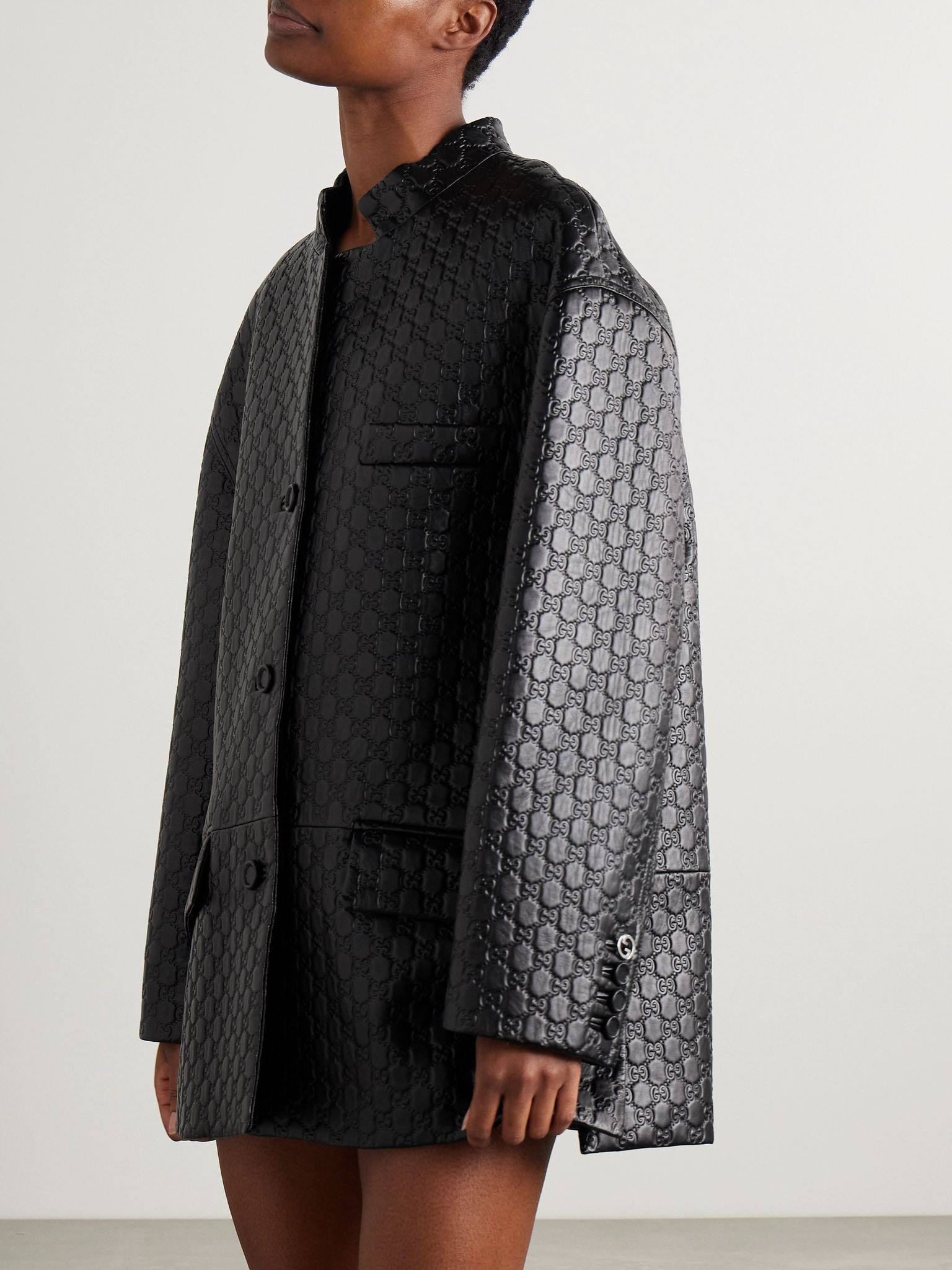 Debossed leather jacket Black - 3