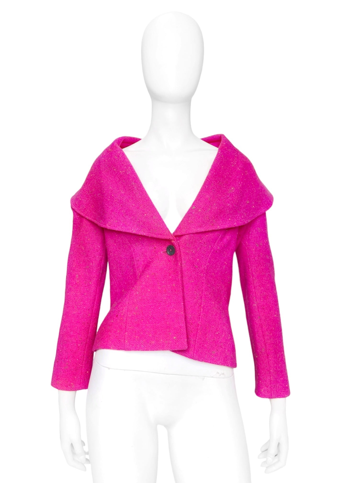 Christian Dior Fall 1998 John Galliano Candy Fuchsia Oversized Lapel Bar Jacket - 1