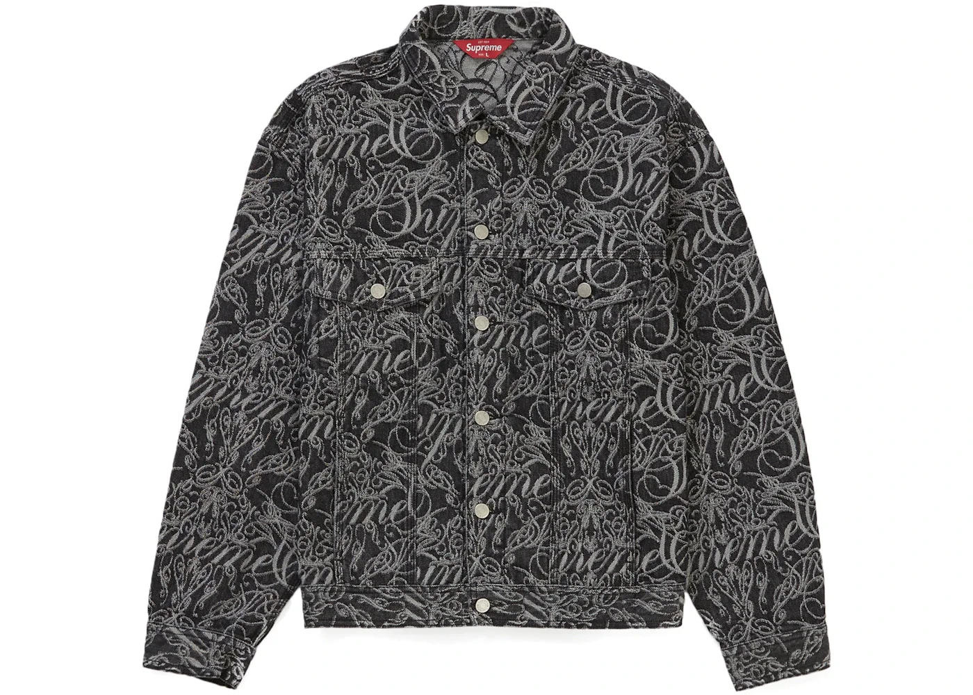 Supreme Script Jacquard Denim Trucker Jacket Washed Black - 1