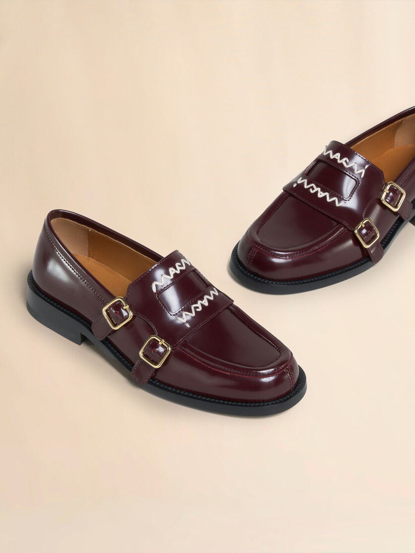 BURGUNDY LEATHER BAMBI 3.0 LOAFER WITH DOUBLE BUCKLE - 5