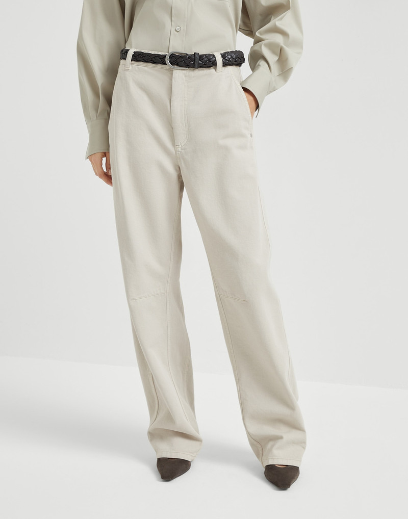 Dyed denim soft curved trousers with monili 1