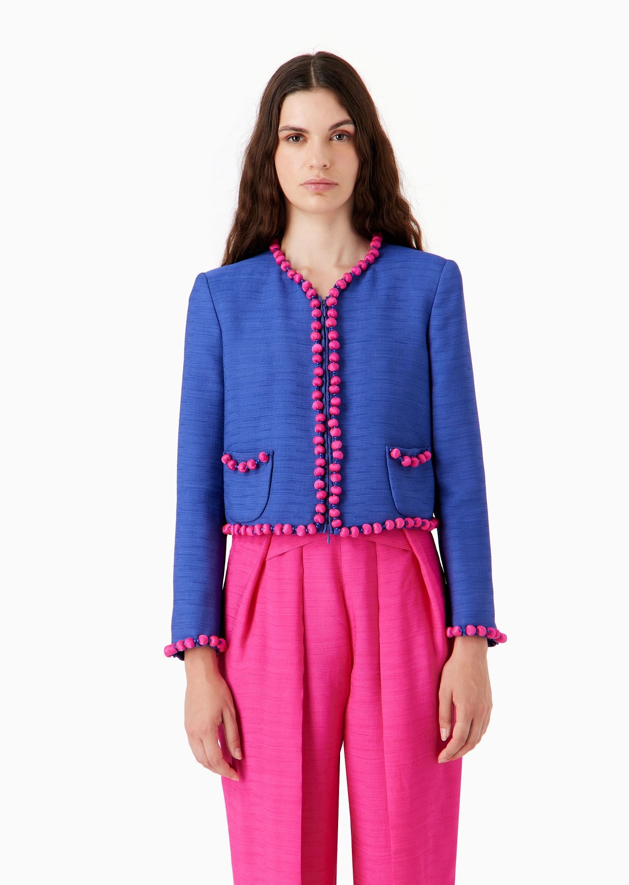 Viscose-crêpe jacket with pom-pom passementerie - 2