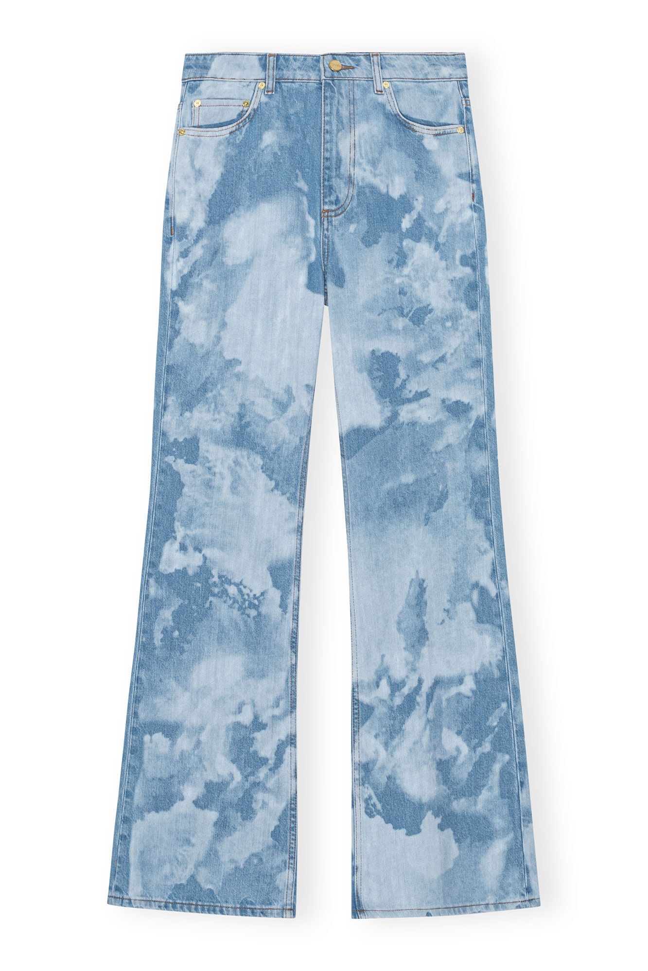 BLUE BLEACH DENIM FLARED JEANS - 1