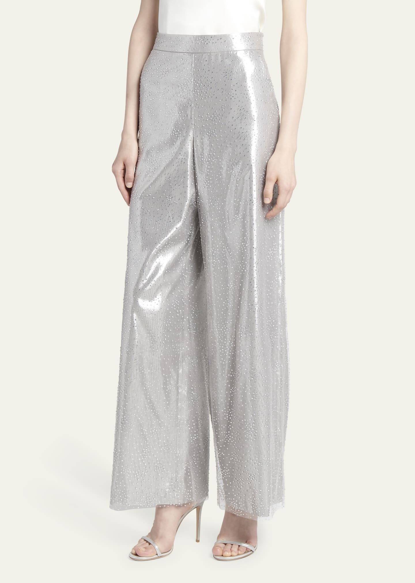 Crystal Wide-Leg Silk Trousers - 4