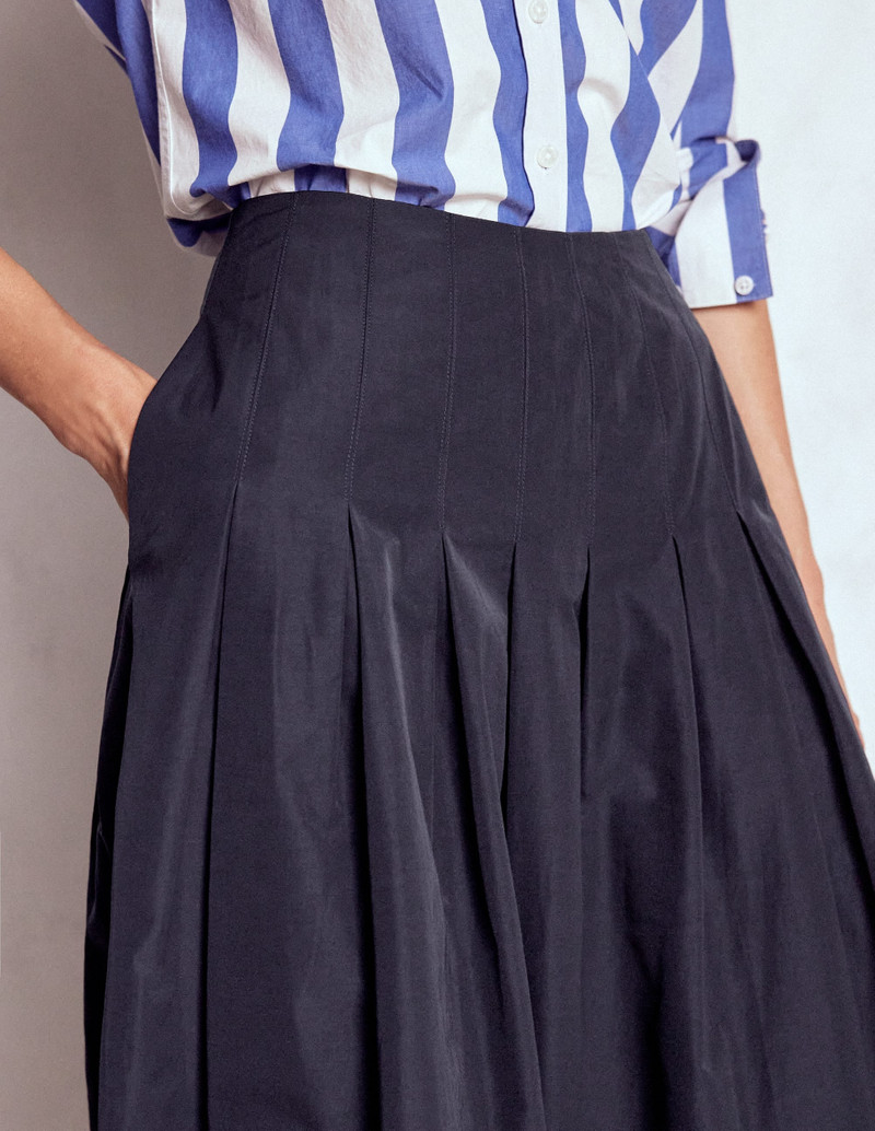 Valentina Taffeta Midi Skirt-Navy 6