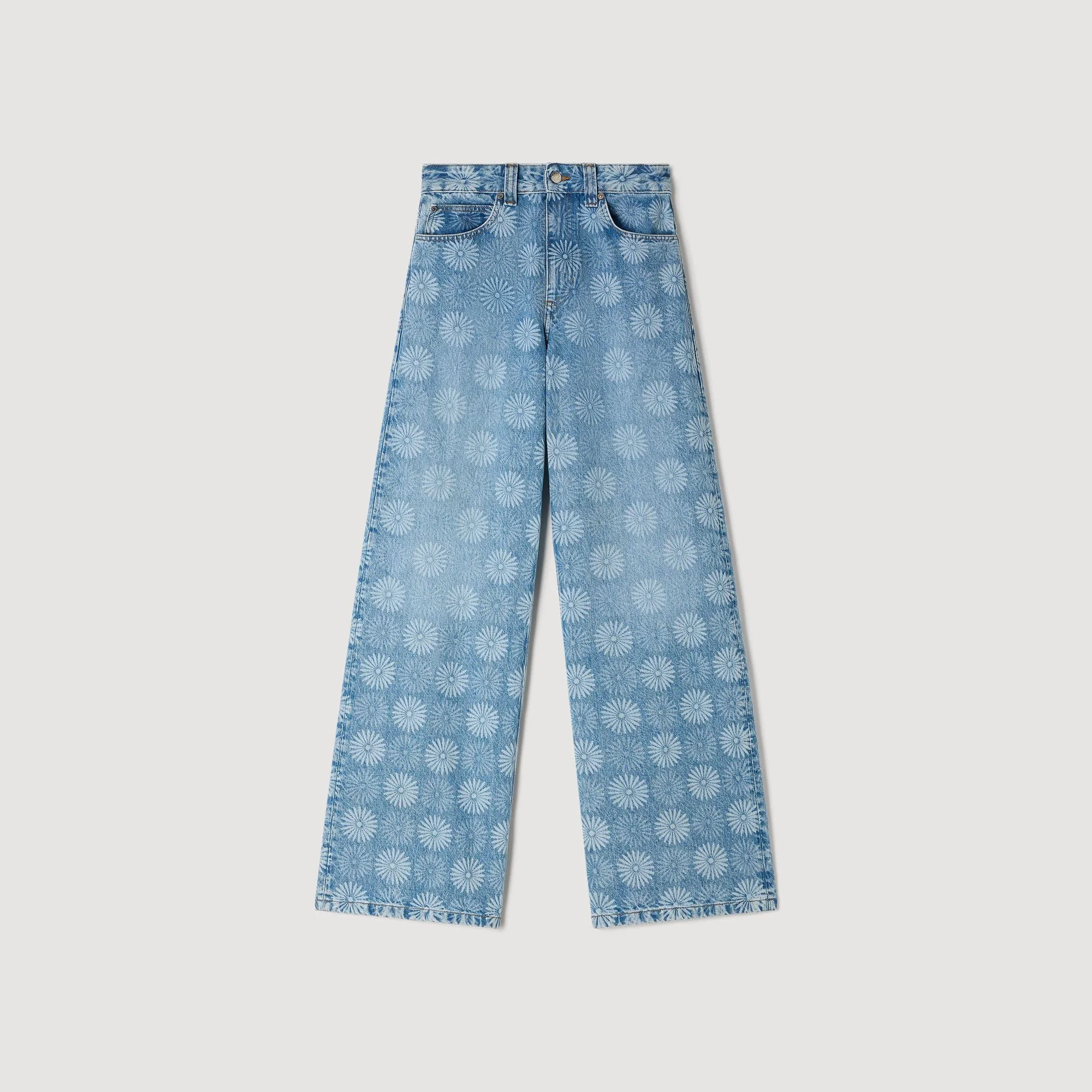 WIDE-LEG FLORAL PRINT JEANS - 1