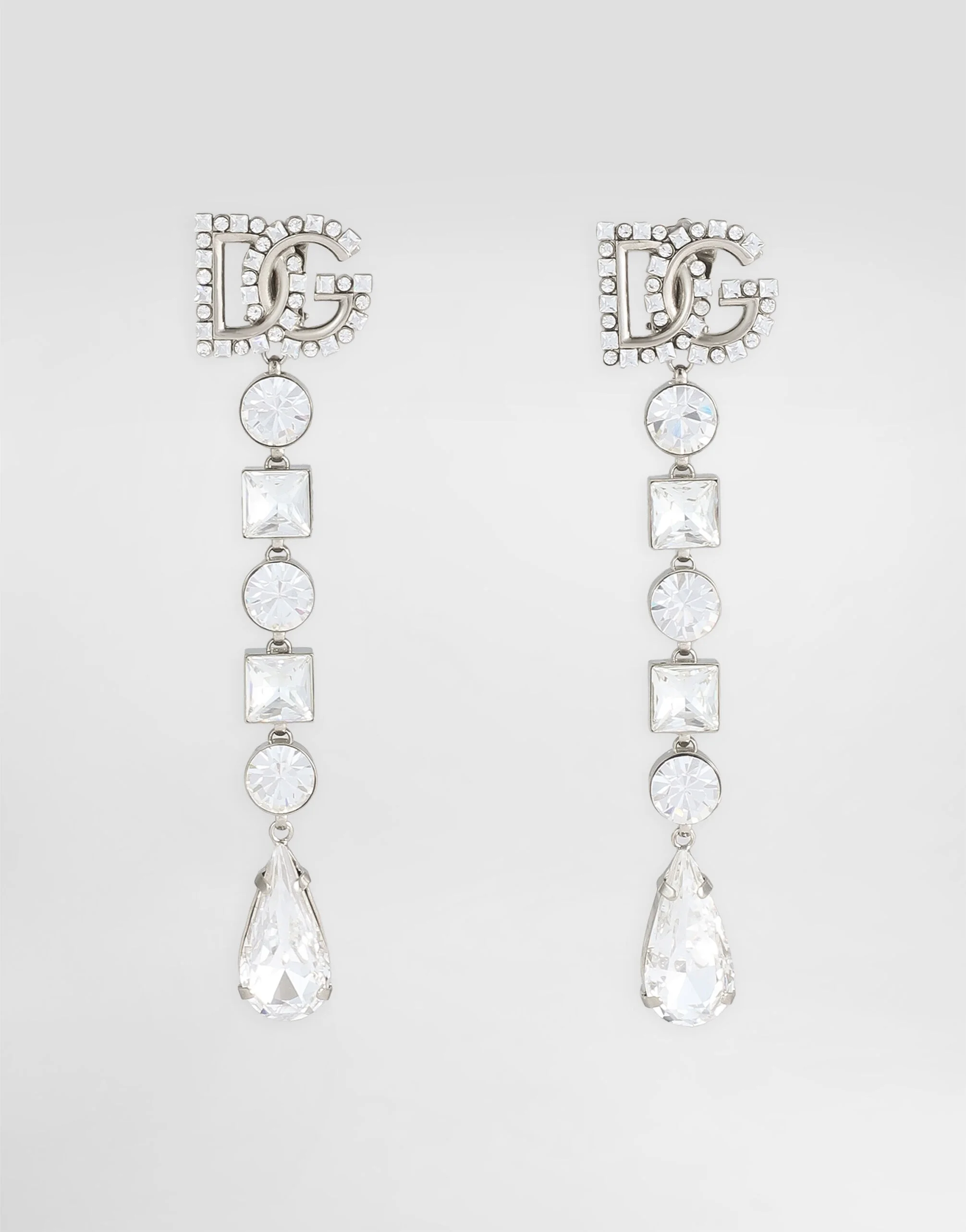 Drop earrings with rhinestones and DG logo - 1