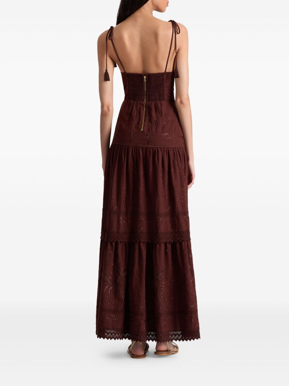 tie-front embroidered maxi day dress - 4