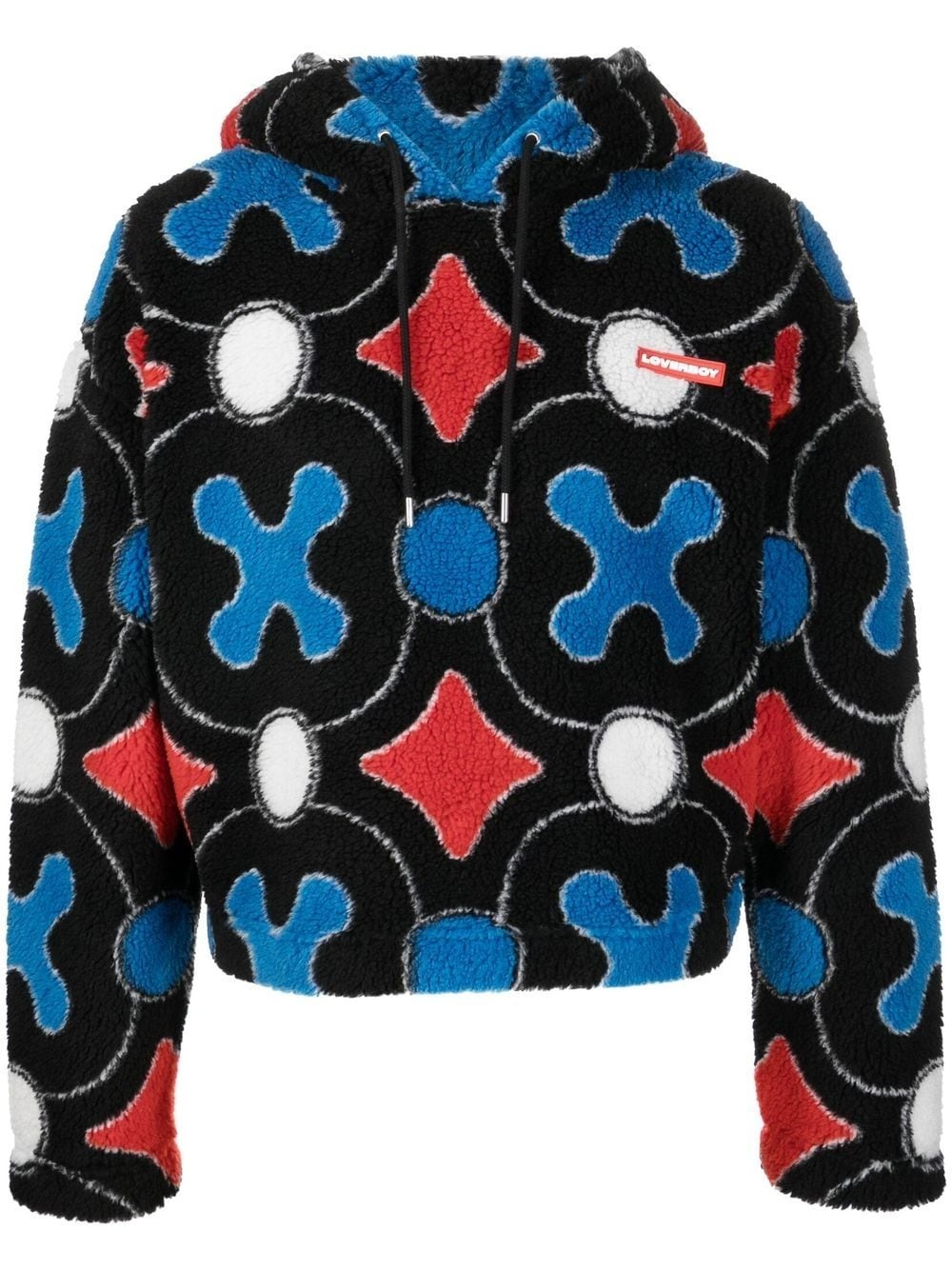 pattern-print cropped fleece hoodie - 1