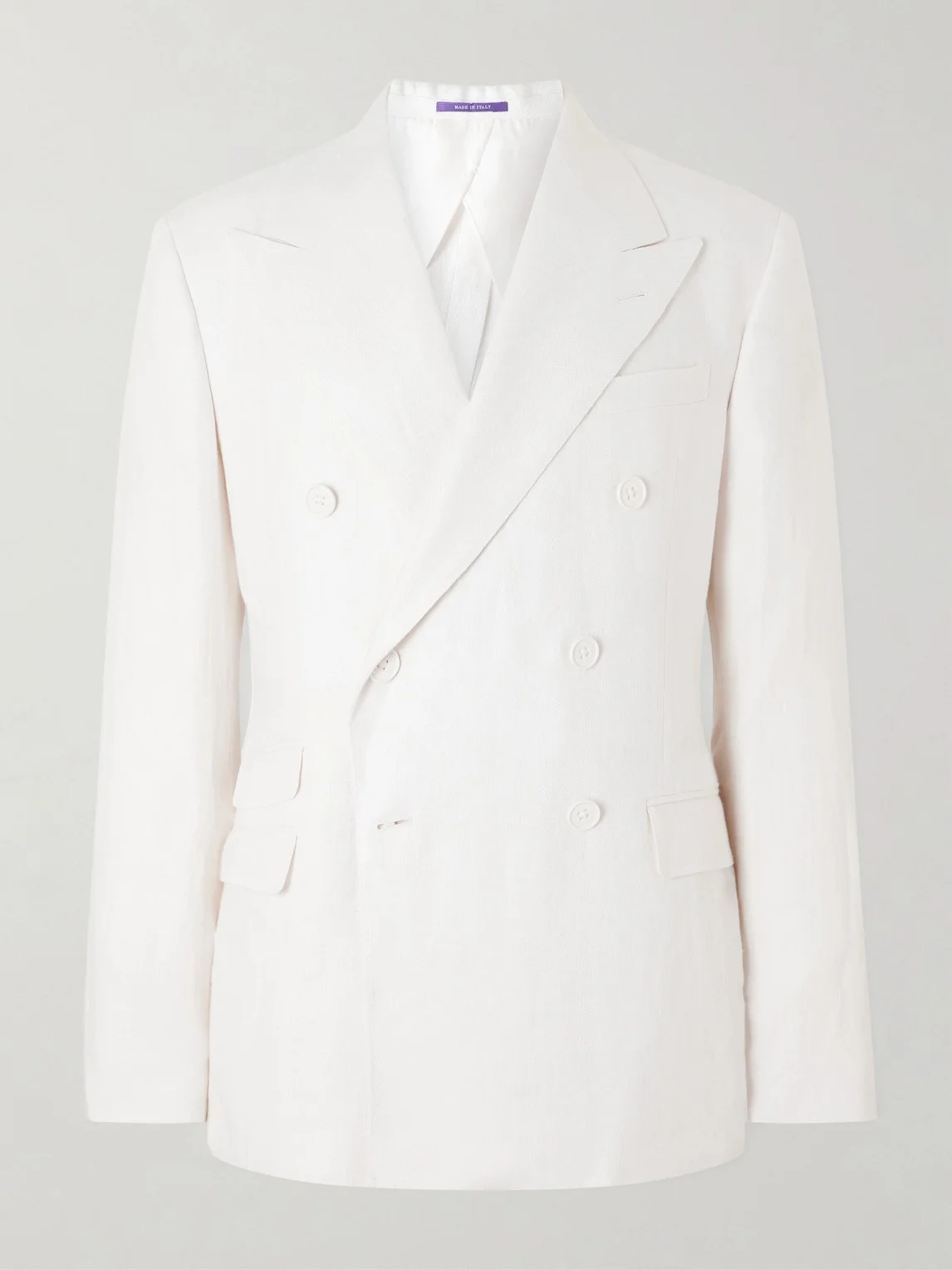 Double-Breasted Herringbone Linen Suit Jacket - 1