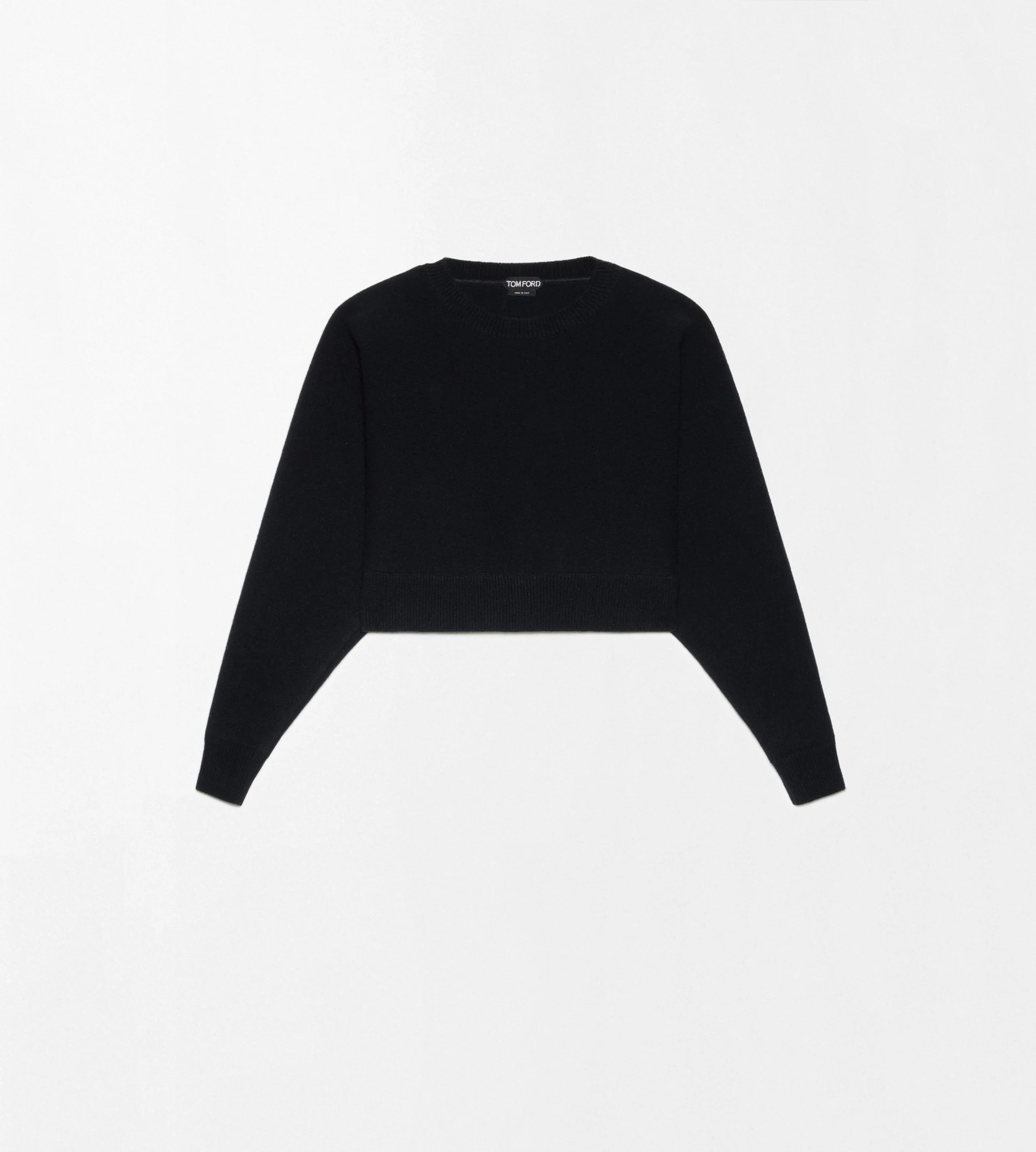 SCULPTURAL WOOL CASHMERE CREWNECK CROPPED KNIT - 1