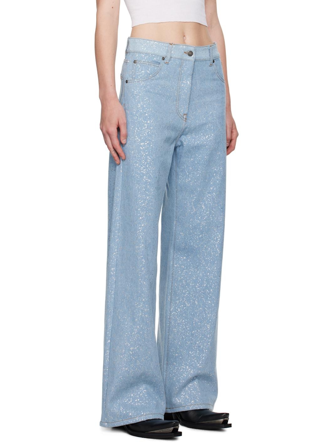 Blue Wide-Leg Glitter Jeans - 2