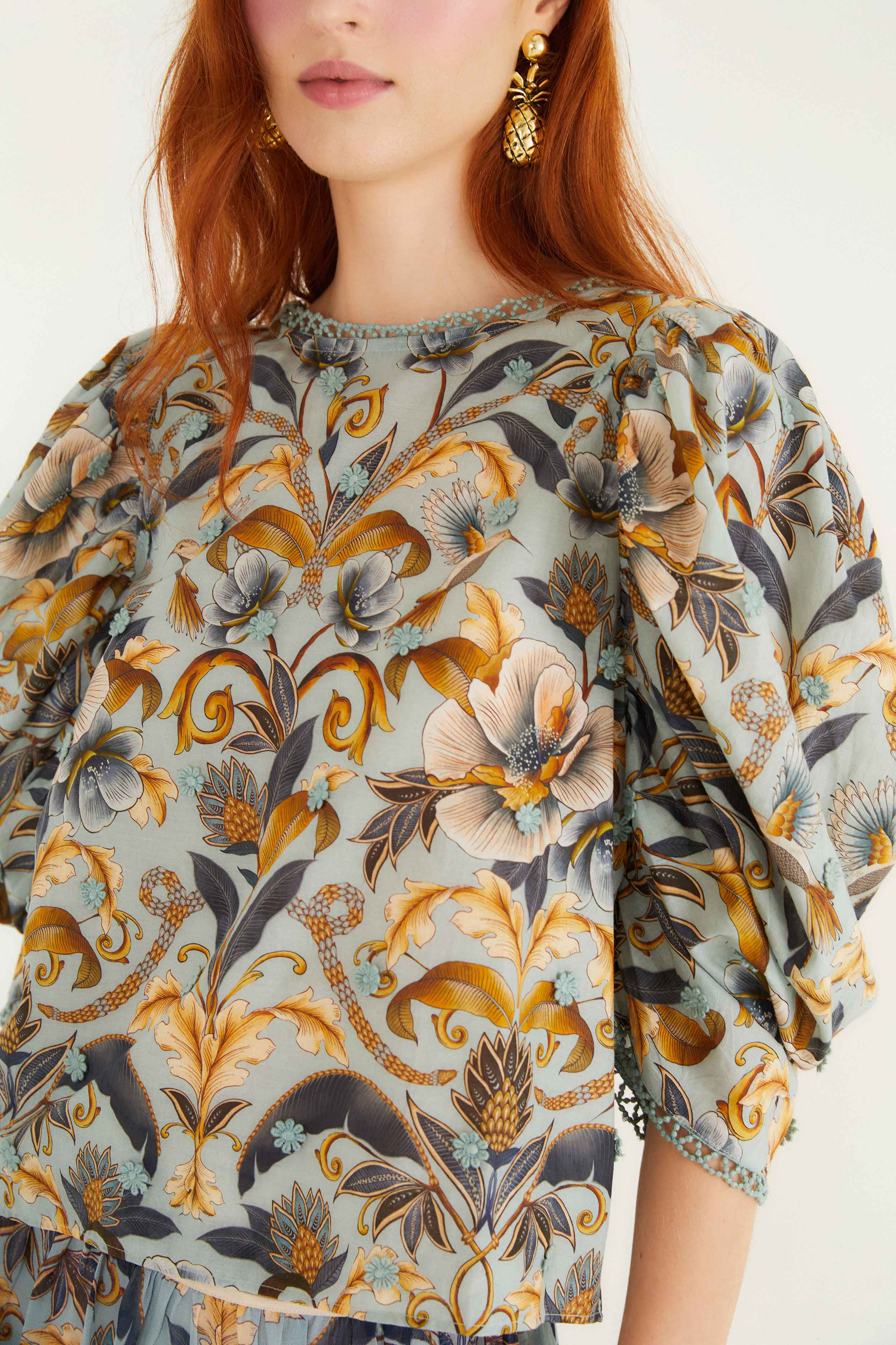 Blue Snake Garden 3D Applique Blouse - 3